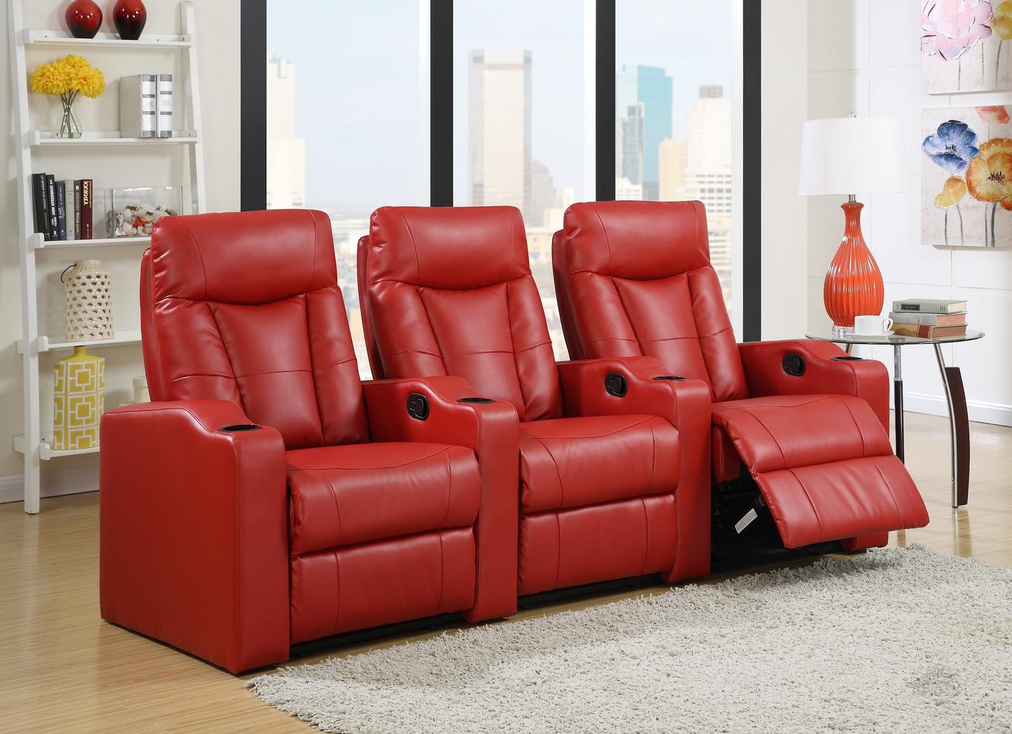 Camden Bonded Leather 3Piece Home Theater Set In Red 1StopBedrooms.