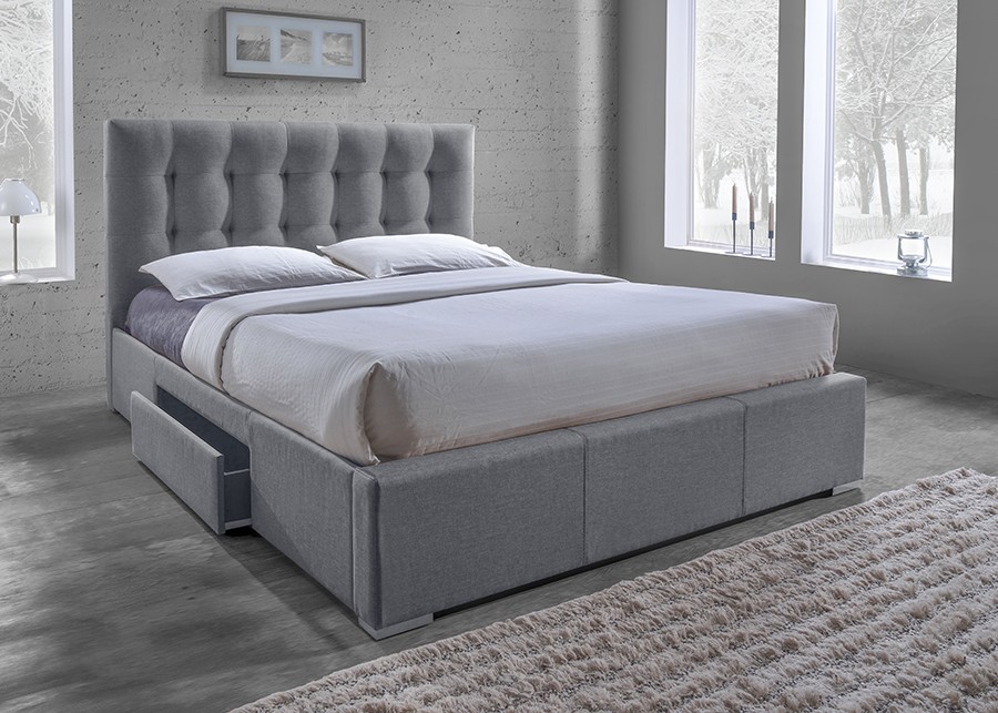 grey king size bed with mattress