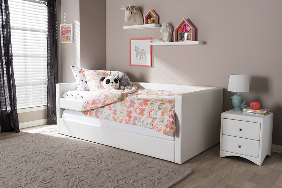 Baxton Studio Risom Modern And Contemporary White Faux Baxton Studio Risom Modern And Contemporary White Faux Leather Upholstered Twin Size Daybed Bed Frame With