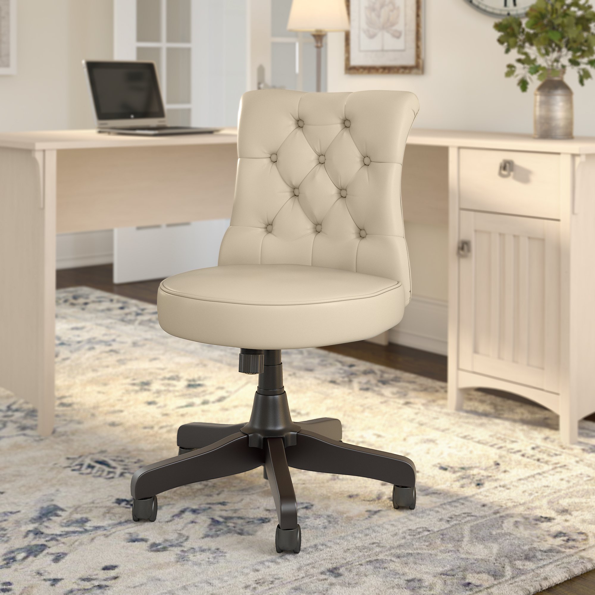 Arden Lane Mid Back Tufted Office Chair in Antique White Leather - 1StopBedrooms.