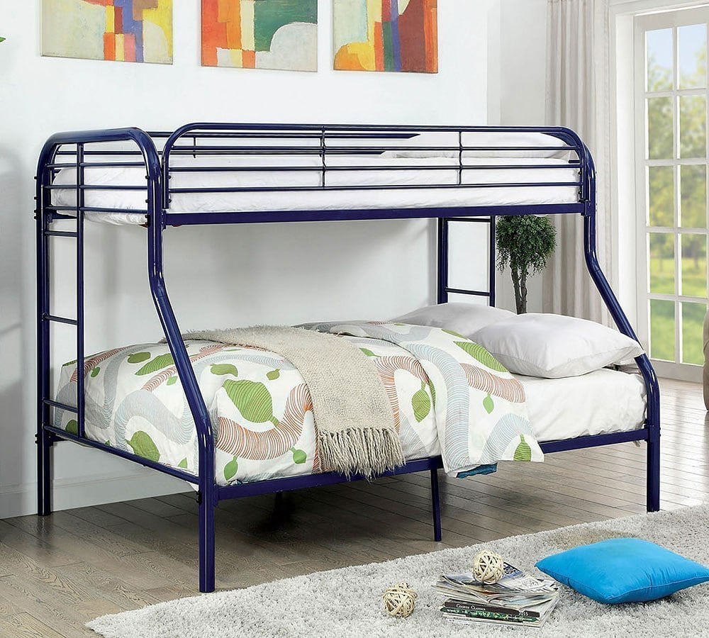 blue twin over full bunk bed