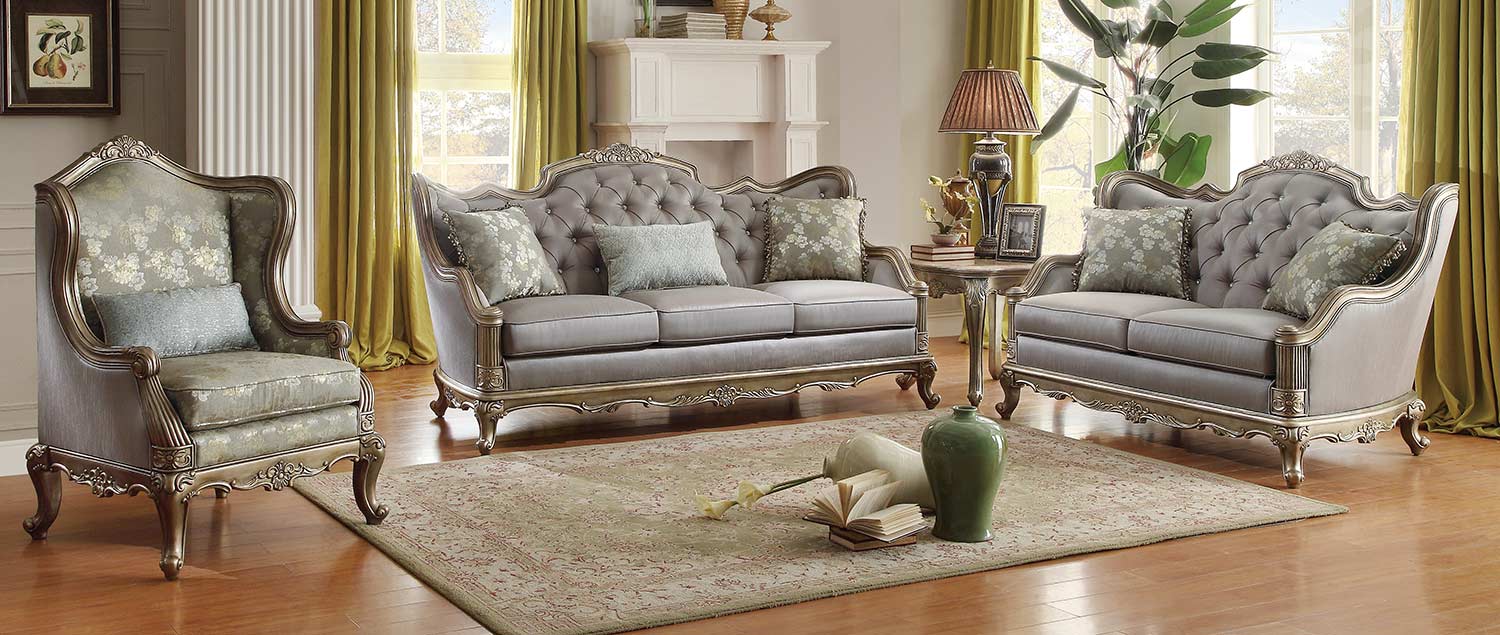 Fiorella Gold Faux Silk Living Room Set