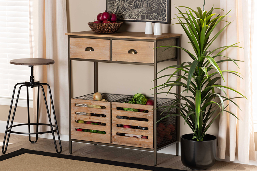 Abram Modern Farmhouse Industrial Oak Brown Finished Wood ...