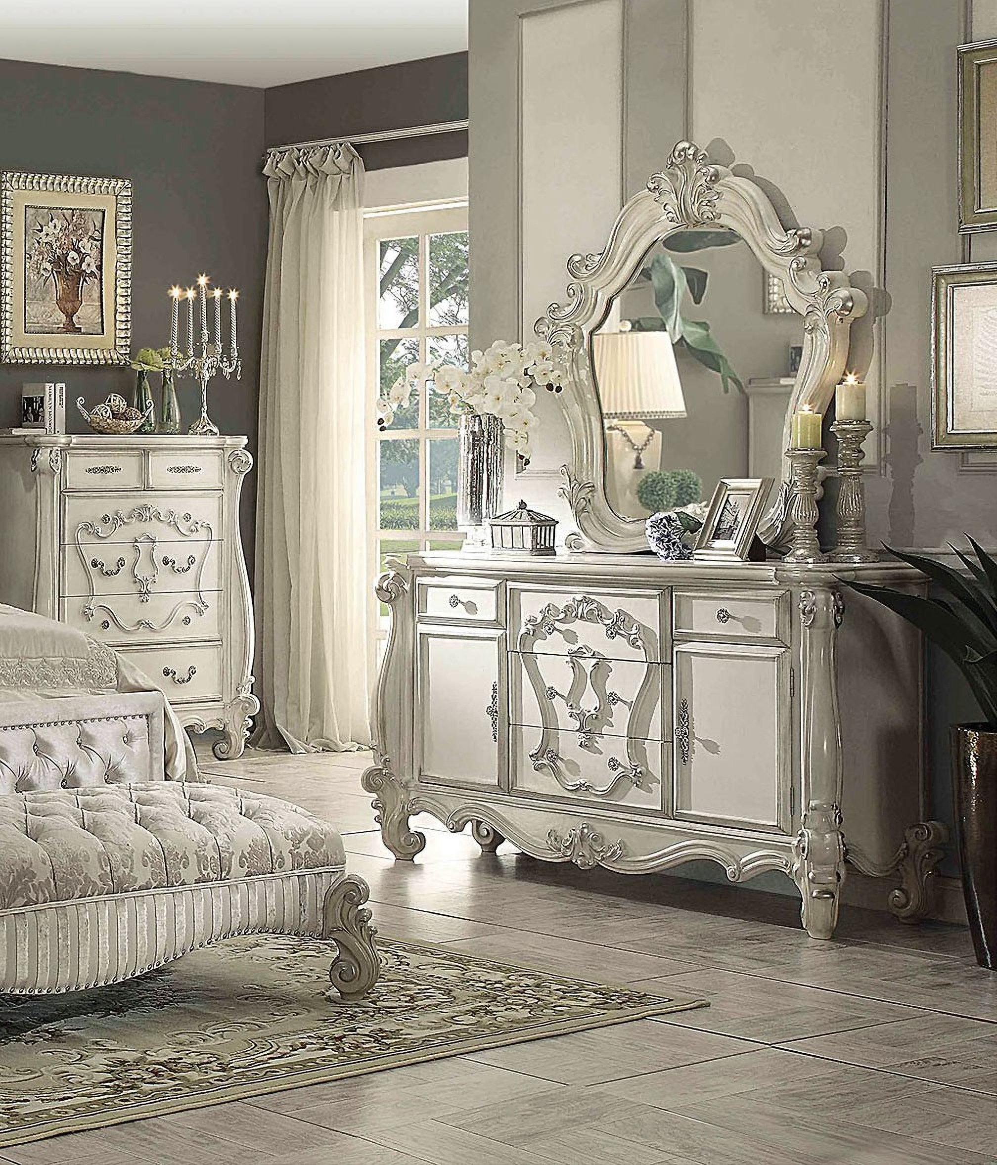 Acme Versailles Upholstered Bedroom Set in Vintage Gray PU ...