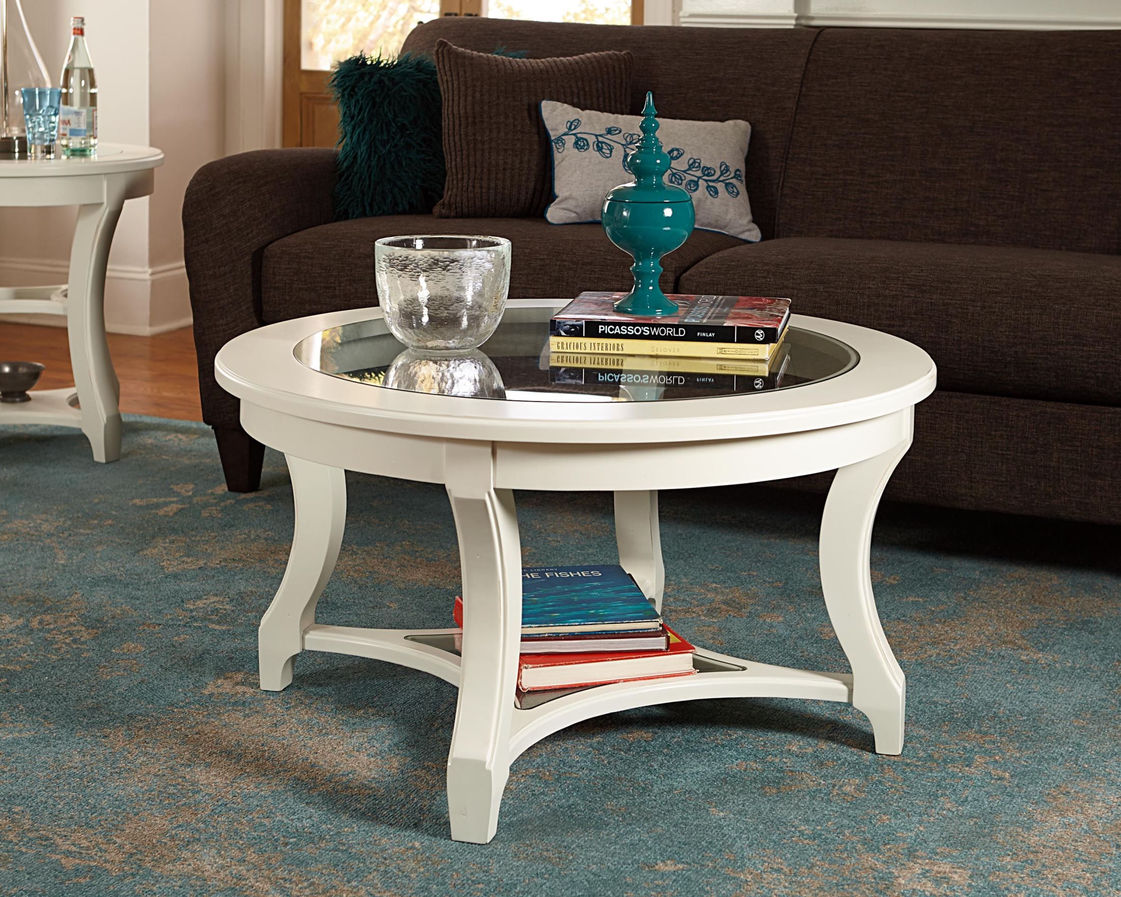 Lynn Haven Dover White Round Glass Cocktail Table ...