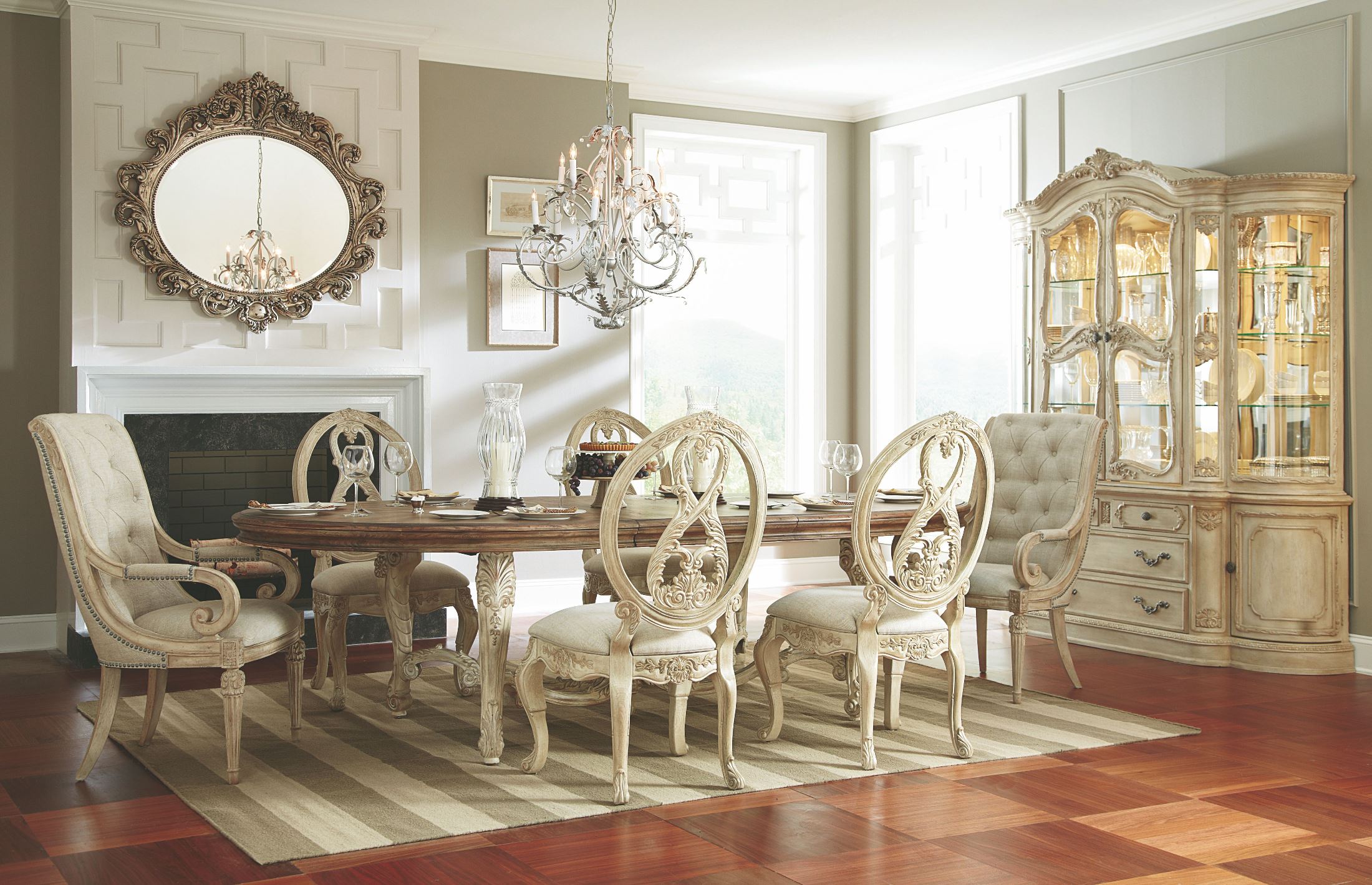 Jessica Mcclintock Boutique White Veil Oval Dining Room Set