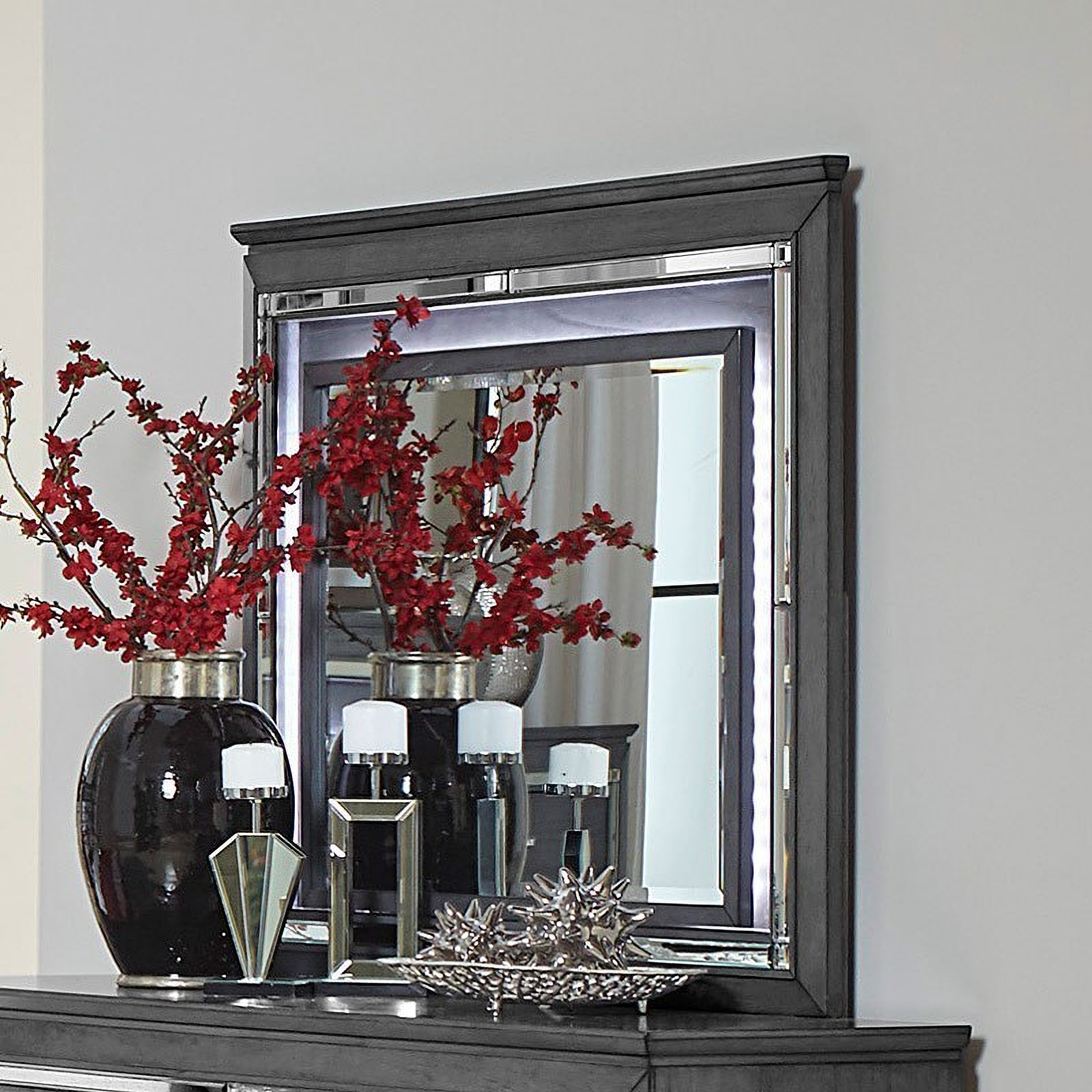 Allura Gray Panel Bedroom Set w/ LED Lighting - 1StopBedrooms.