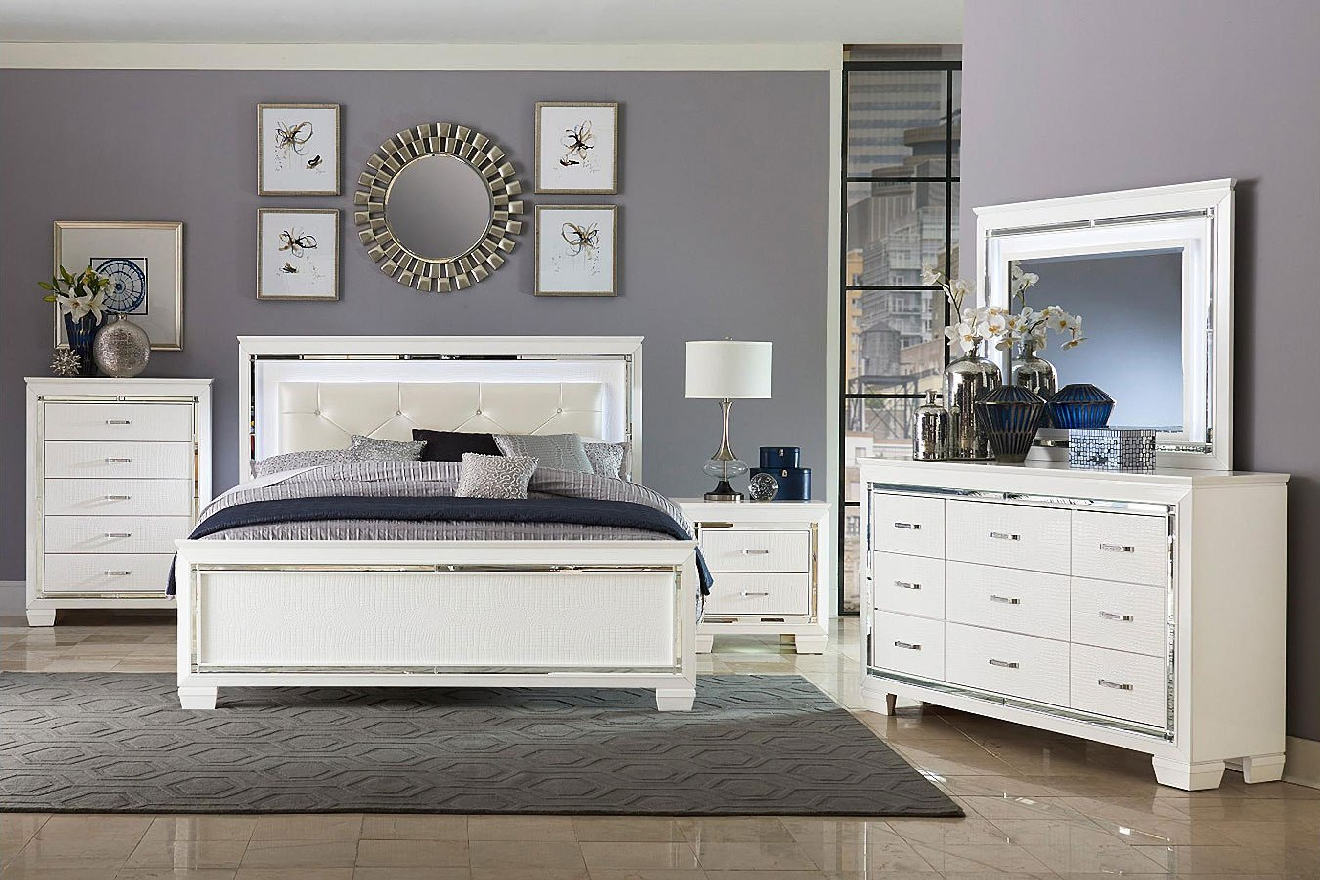 Allura White Panel Bedroom Set w/ LED Lighting 1StopBedrooms.