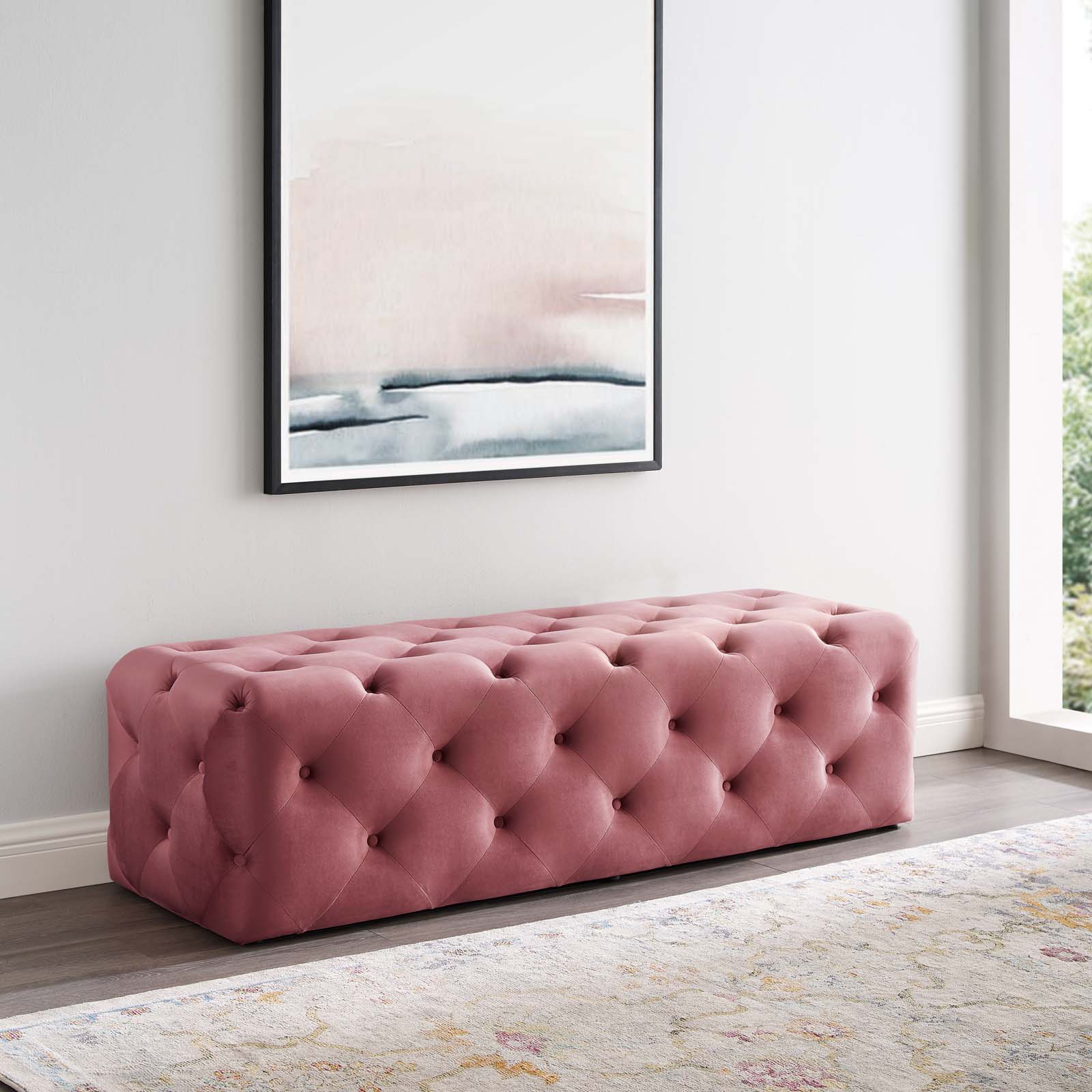 Anthem Dusty Rose 60 Inch Tufted Button Entryway Performance