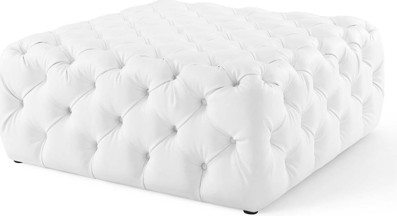Anthem White Tufted Button Large Square Faux Leather Ottoman Eei 3773 Whi 1stopbedrooms