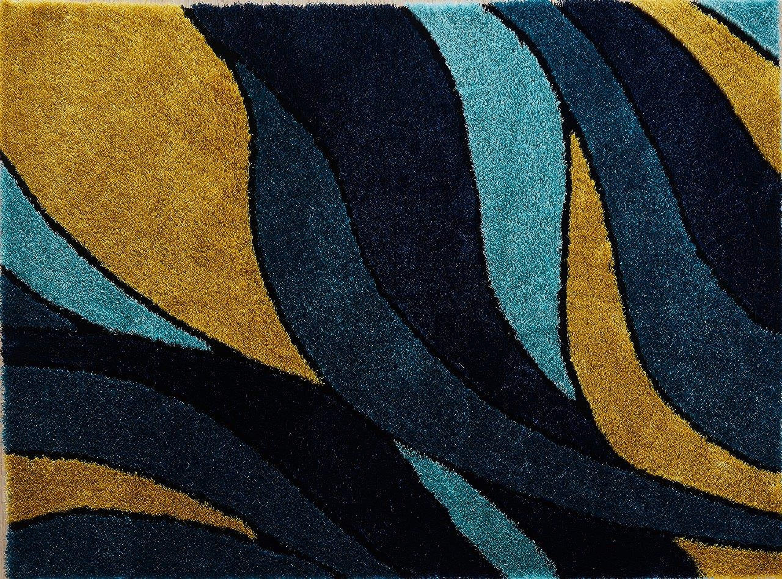 Aria Collection Soft Pile Hand Tufted Shag Area Rug In Yellow and Navy