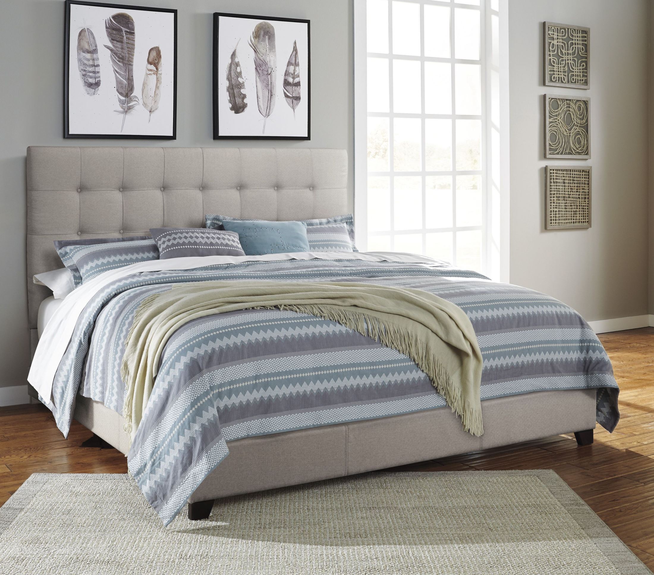 Contemporary Beige Queen Upholstered Panel Bed With Chime ...
