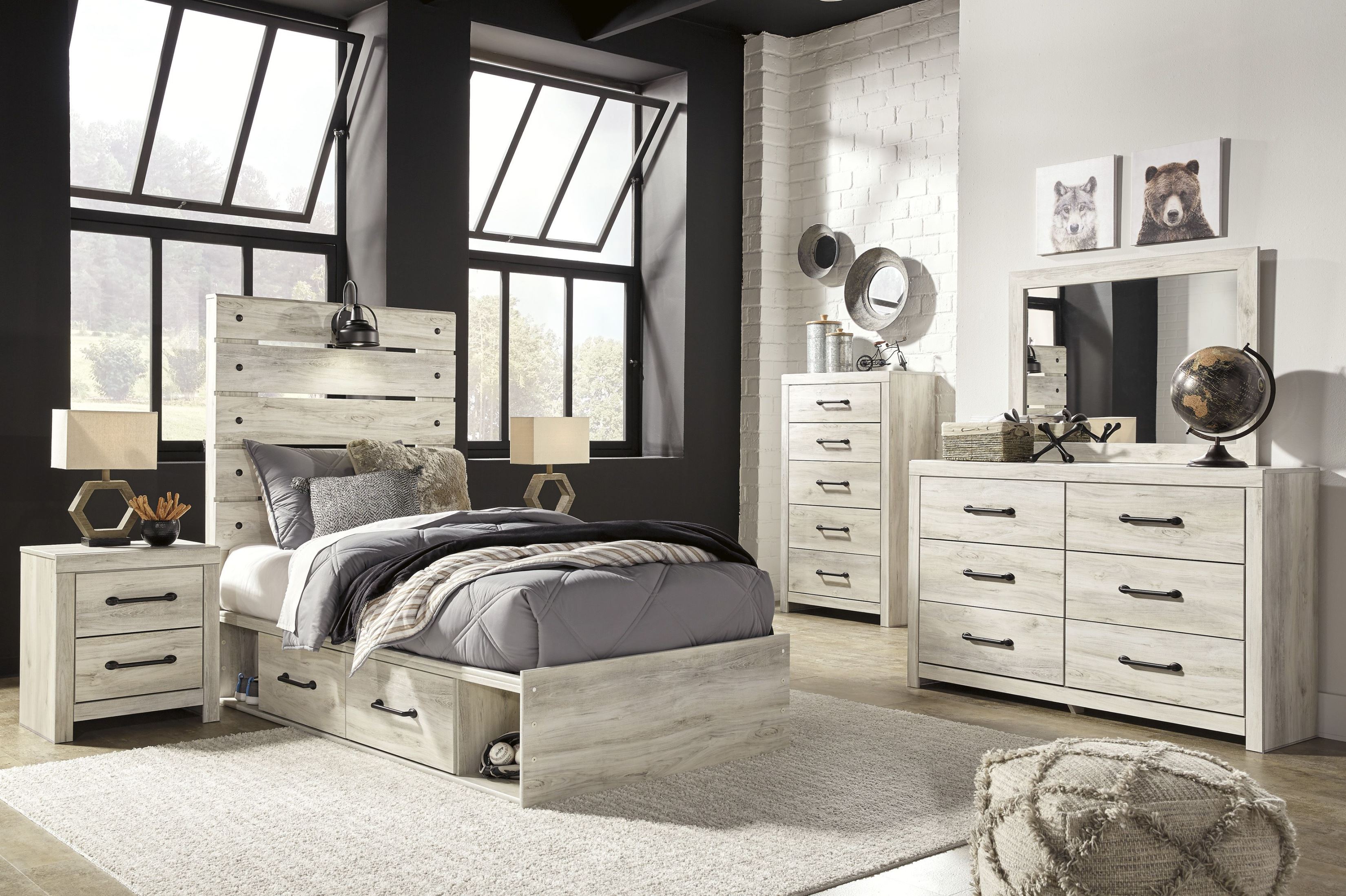 Cambeck Whitewash Youth Panel Bedroom Set with Underbed ...