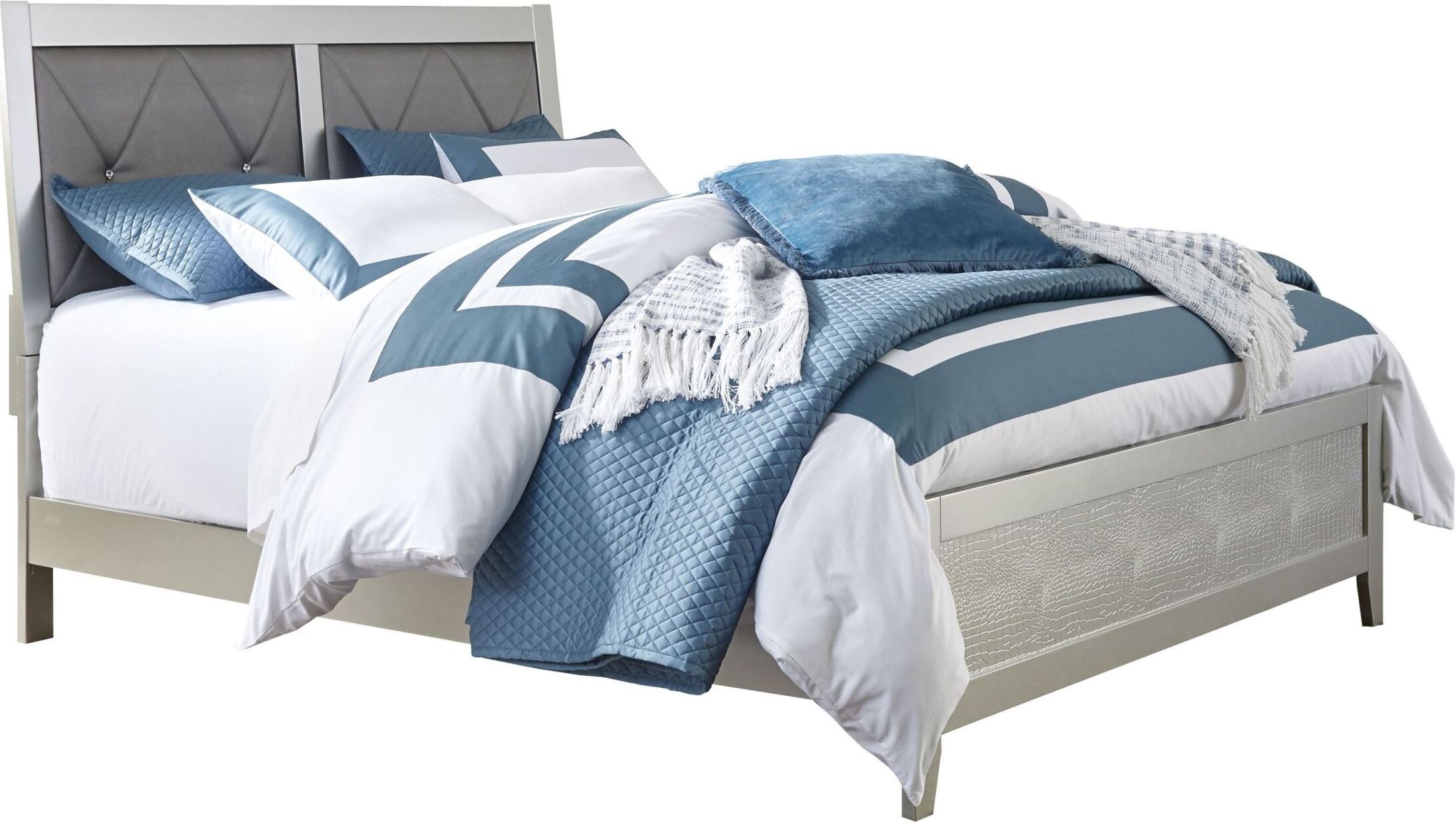 Olivet Silver Upholstered Panel Bedroom Set - 1StopBedrooms.