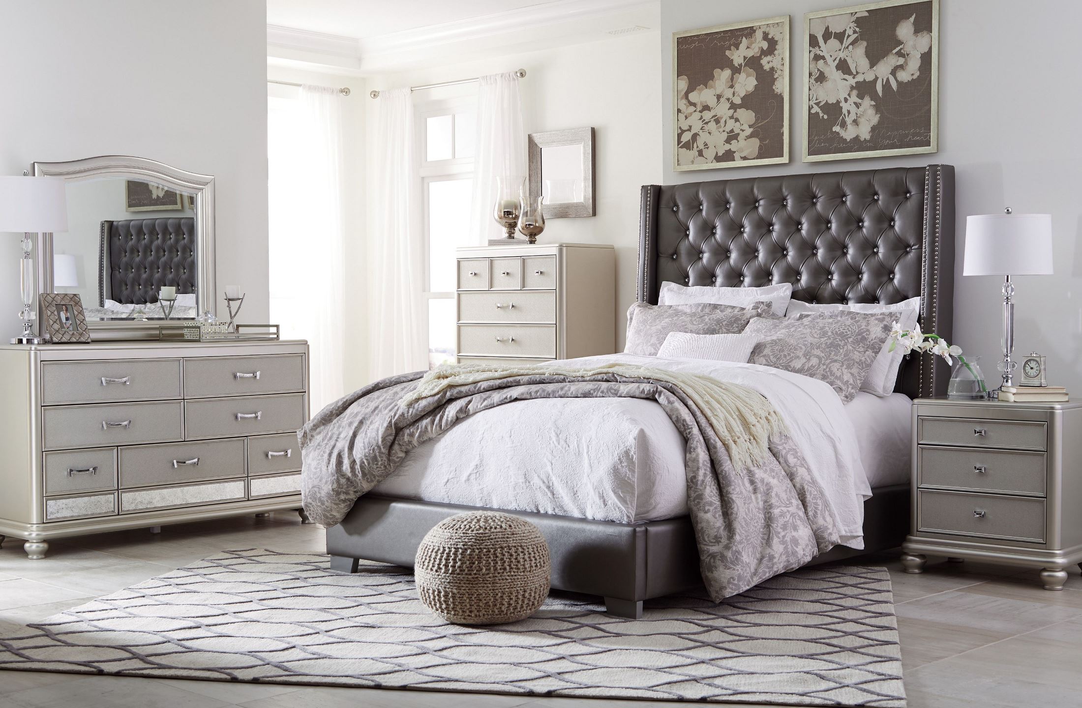 Coralayne Gray Textured Upholstered Youth Panel Bedroom ...