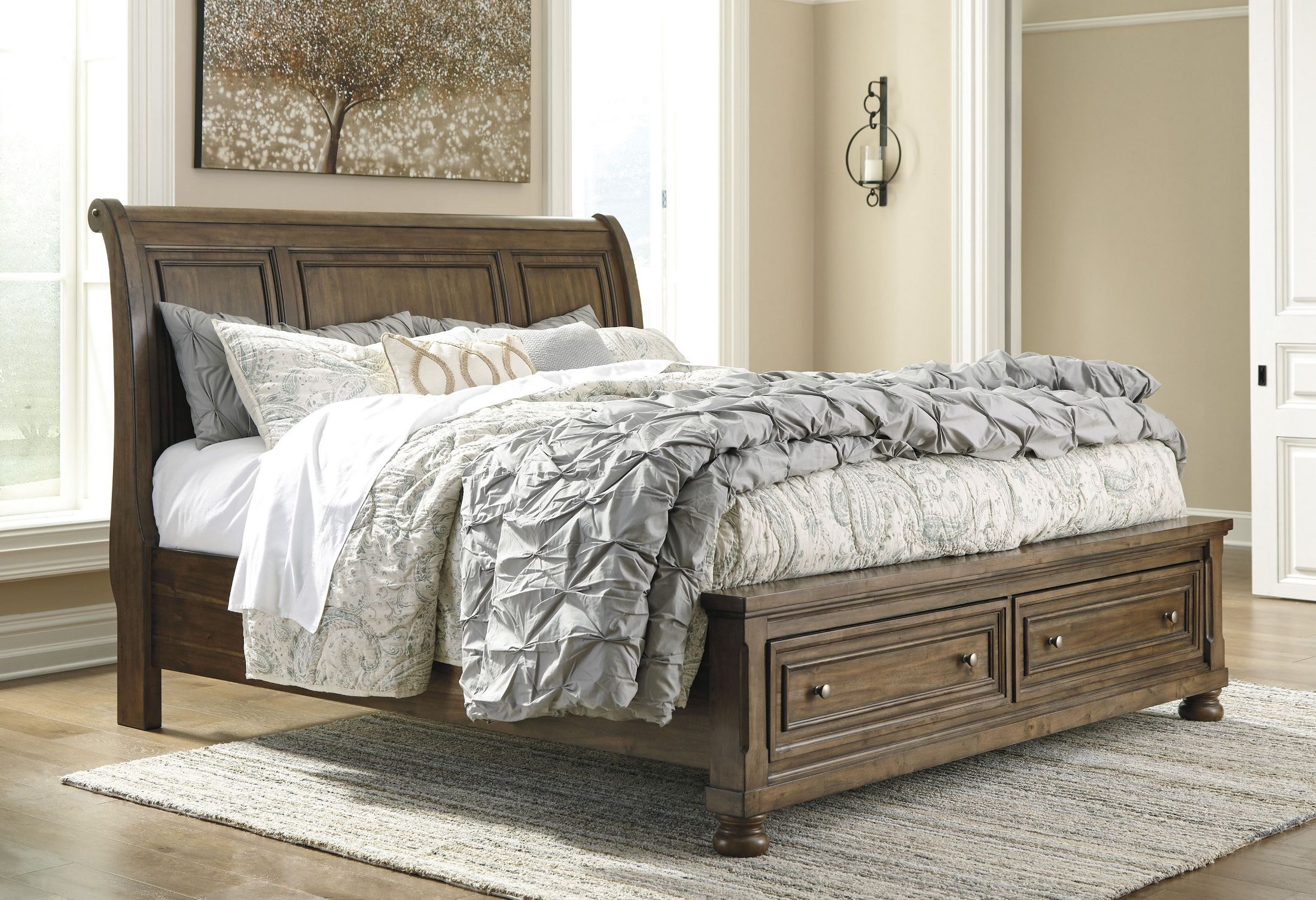 Flynnter Medium Brown Sleigh Storage Bedroom Set ...