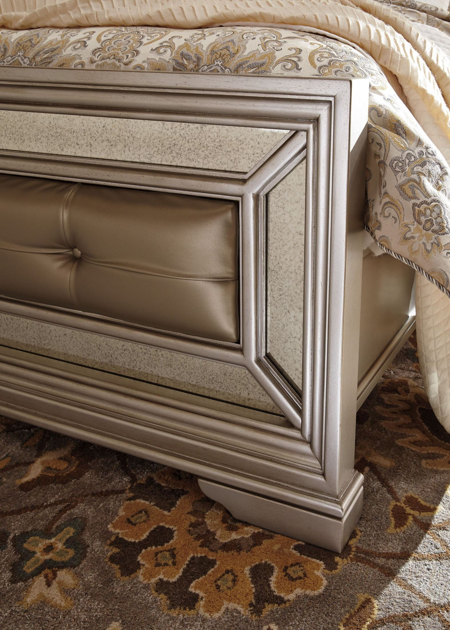 Birlanny Silver Upholstered 4 Piece Panel Bedroom Set ...
