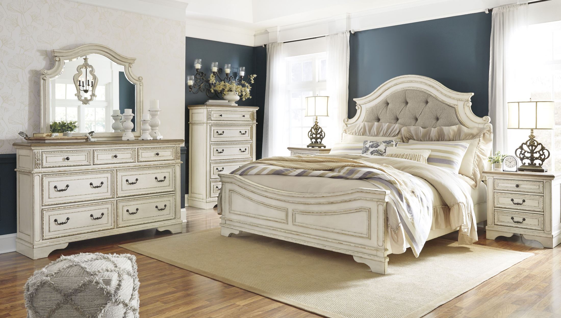 Realyn Chipped Two Tone Upholstered Panel Bedroom Set ...