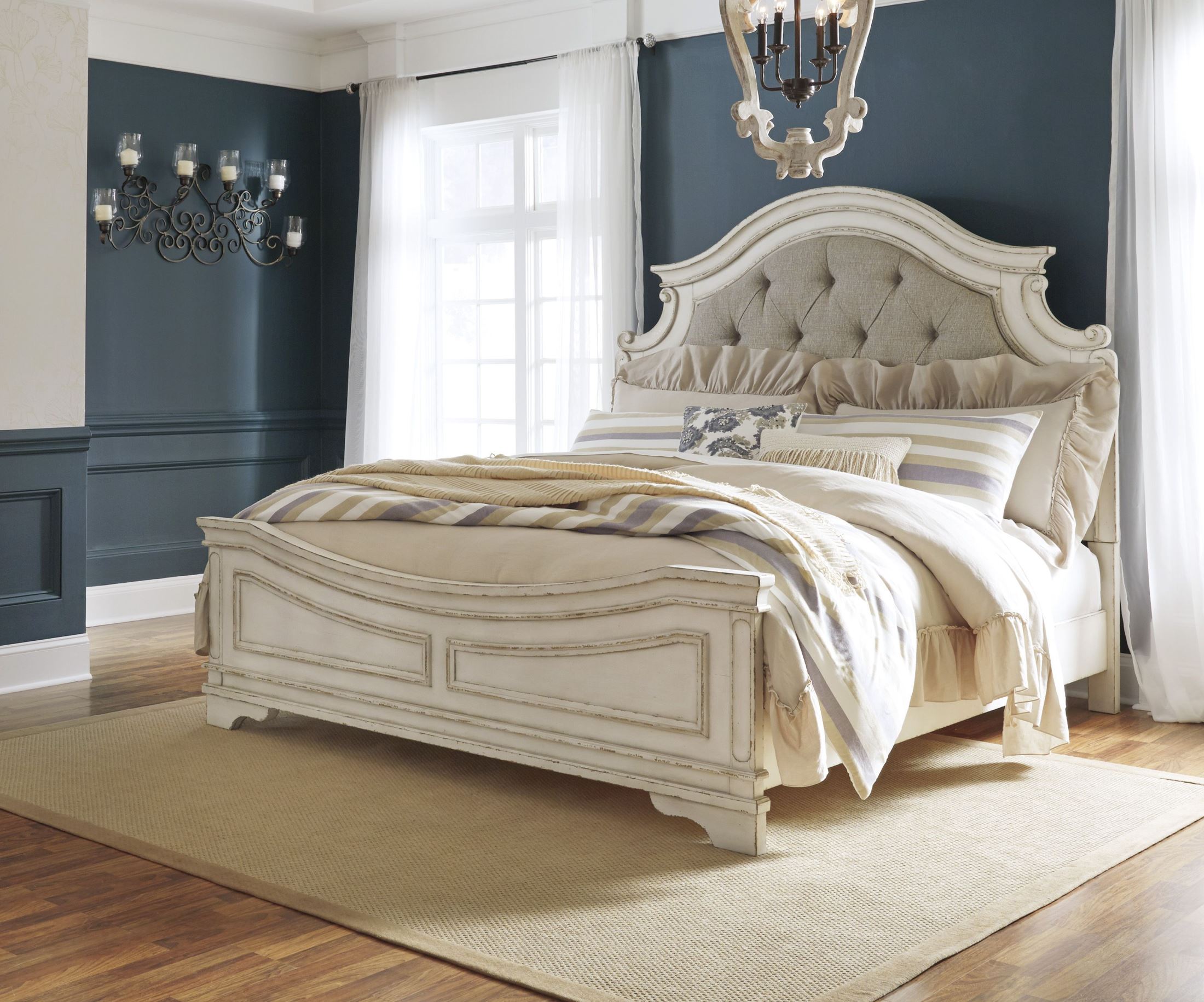 Realyn Chipped Two Tone Upholstered Panel Bedroom Set ...