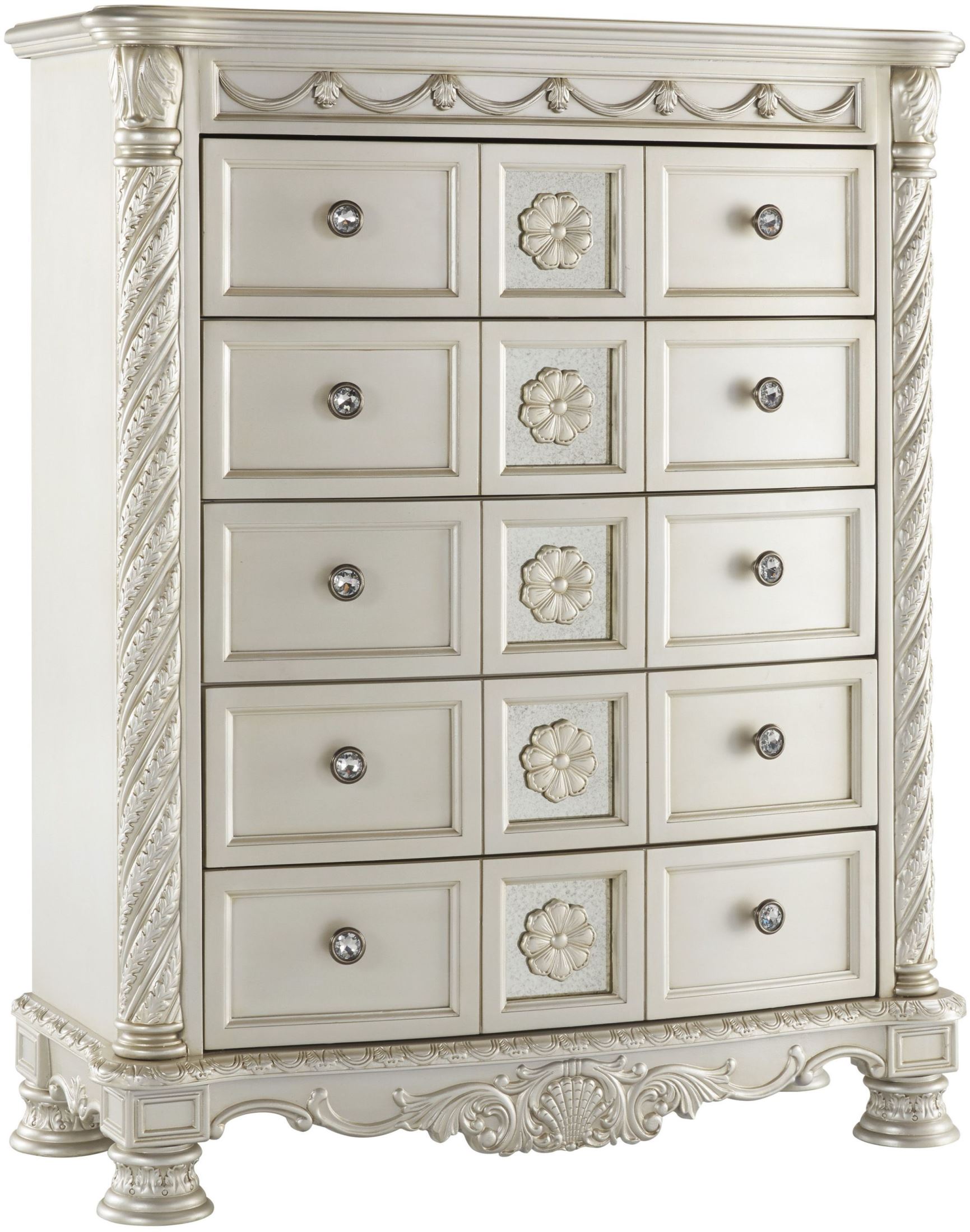 Cassimore North Shore Pearl Silver Upholstered Poster Canopy Bedroom Set 1stopbedrooms