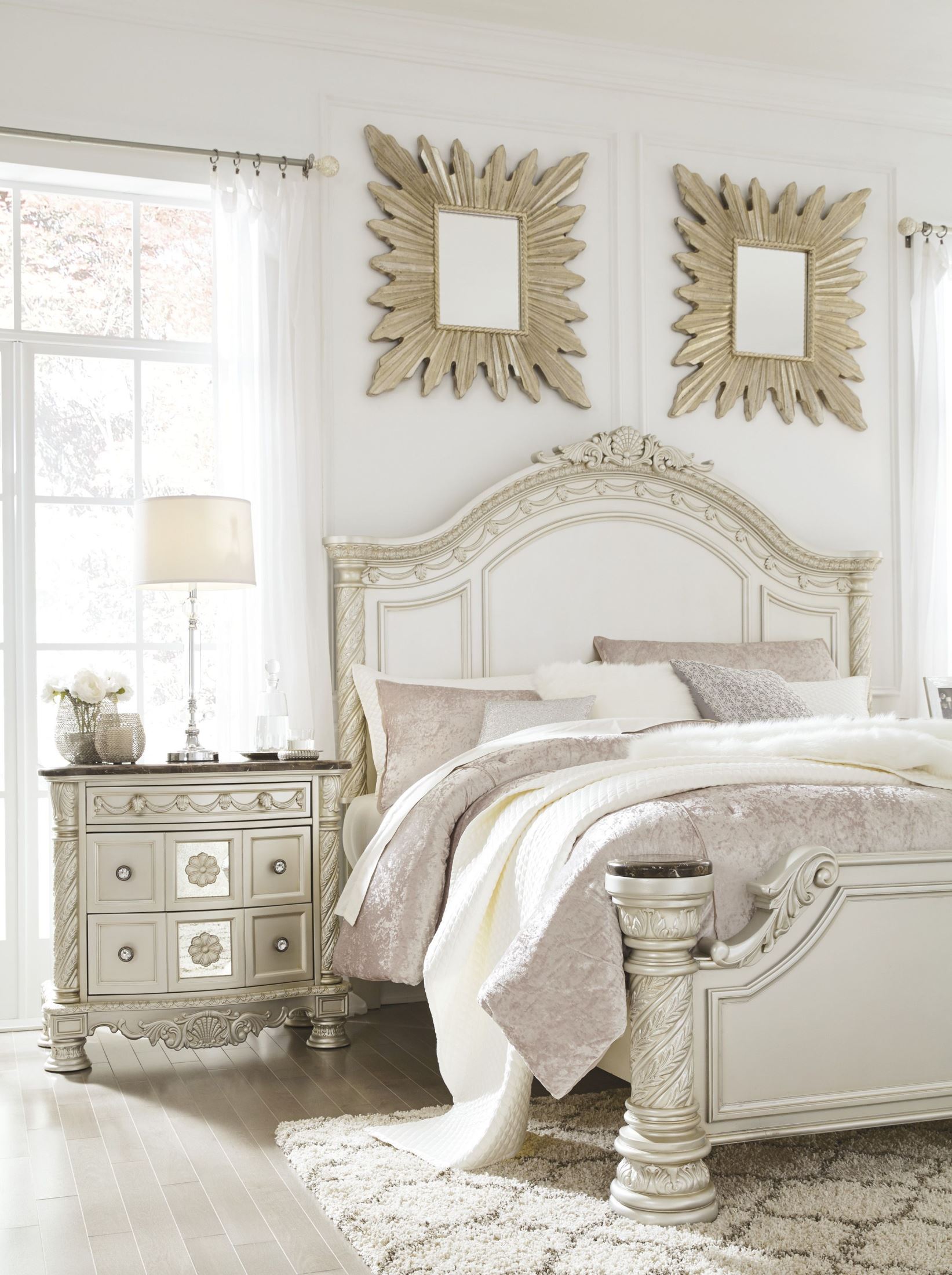 Cassimore Pearl Silver Panel Bedroom Set - 1StopBedrooms.