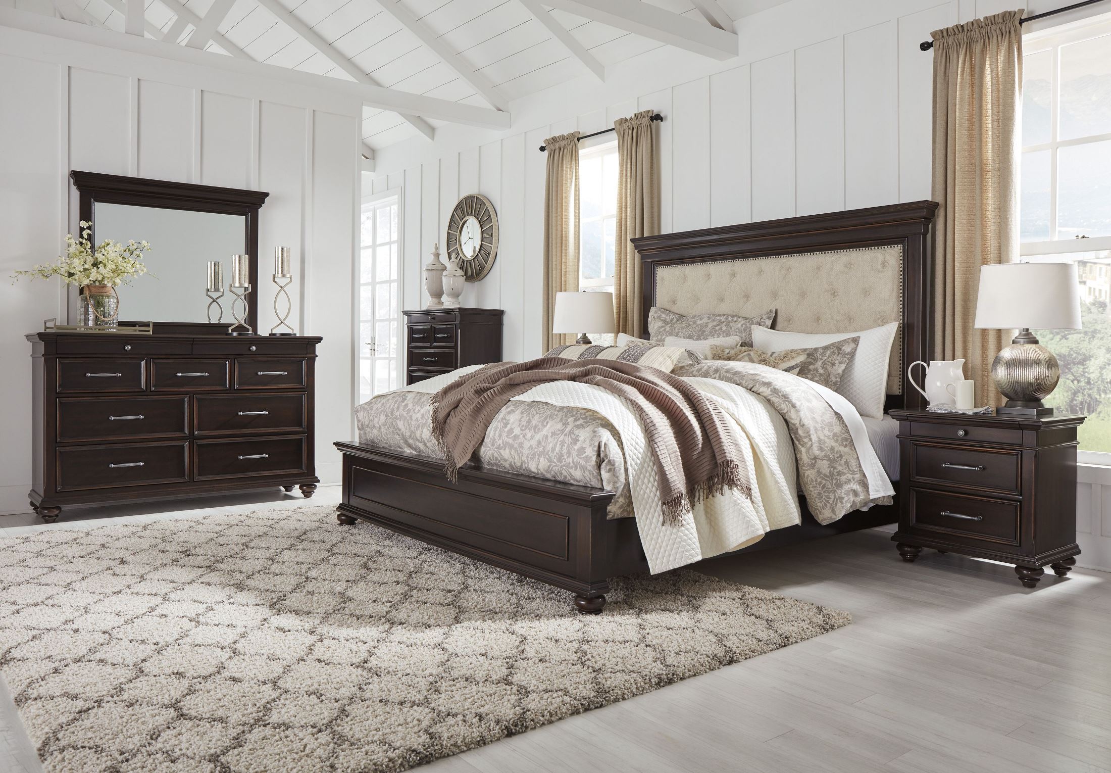 Brynhurst Dark Brown King Upholstered Panel Bed ...