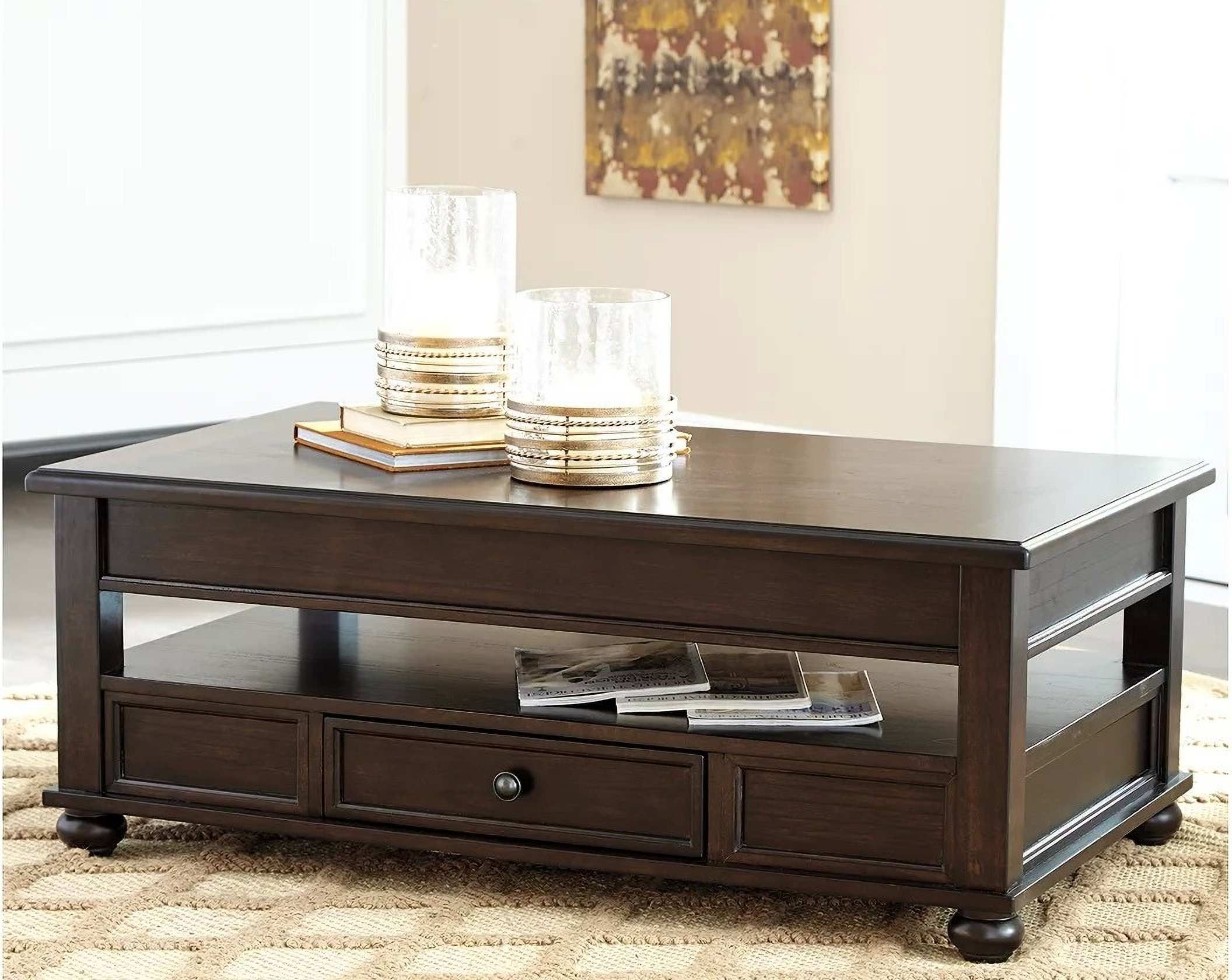 Barilanni Dark Brown Lift Top Cocktail Table 1stopbedrooms