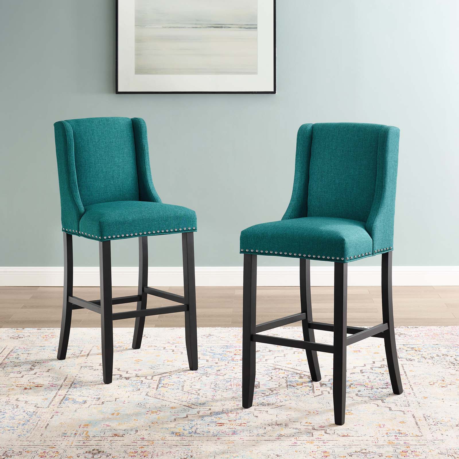 Baron Teal Bar Stool Upholstered Fabric Set of 2 EEI-4018 ... (1600 x 1600 Pixel)