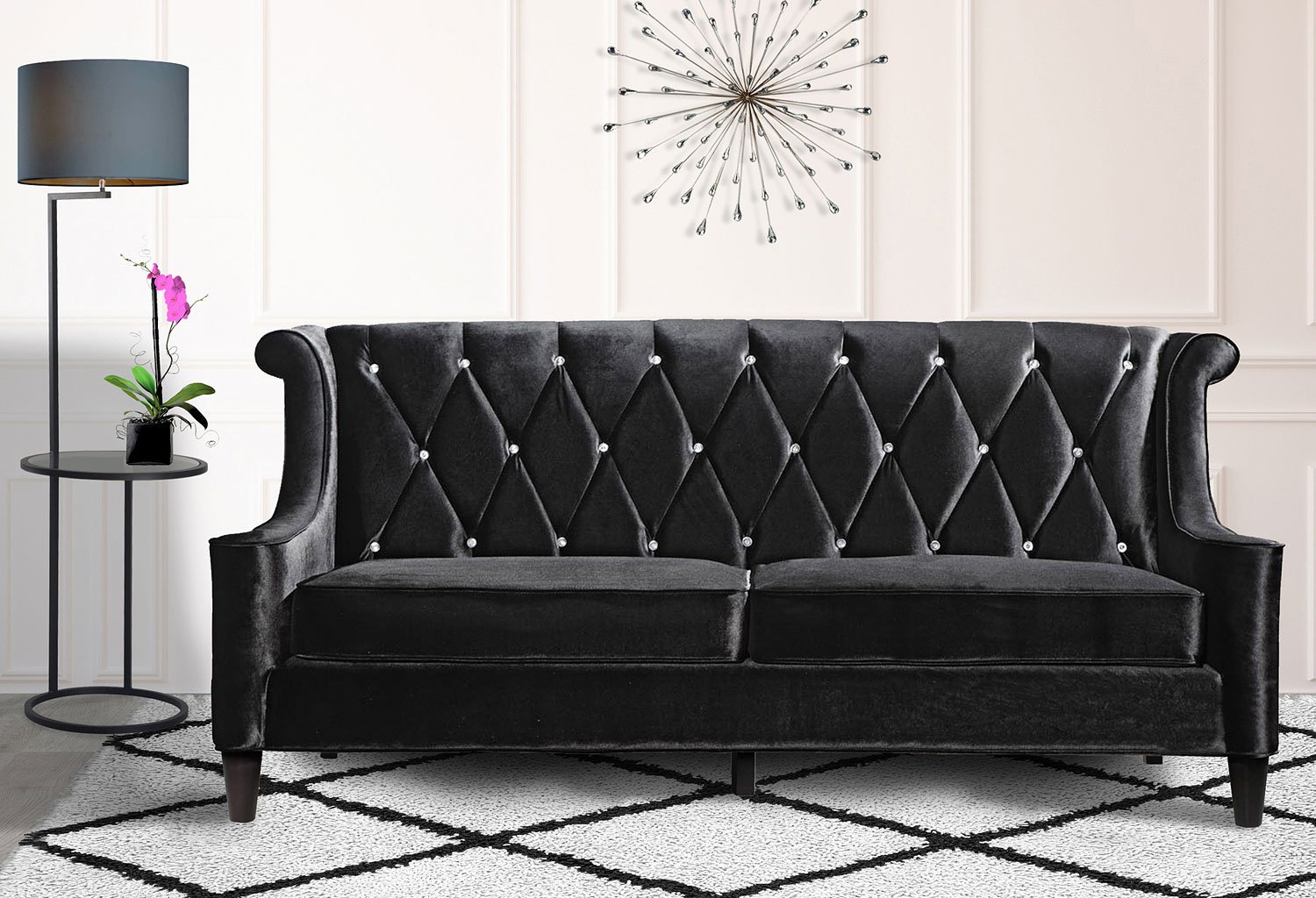 Barrister Black Velvet Sofa - 1StopBedrooms.