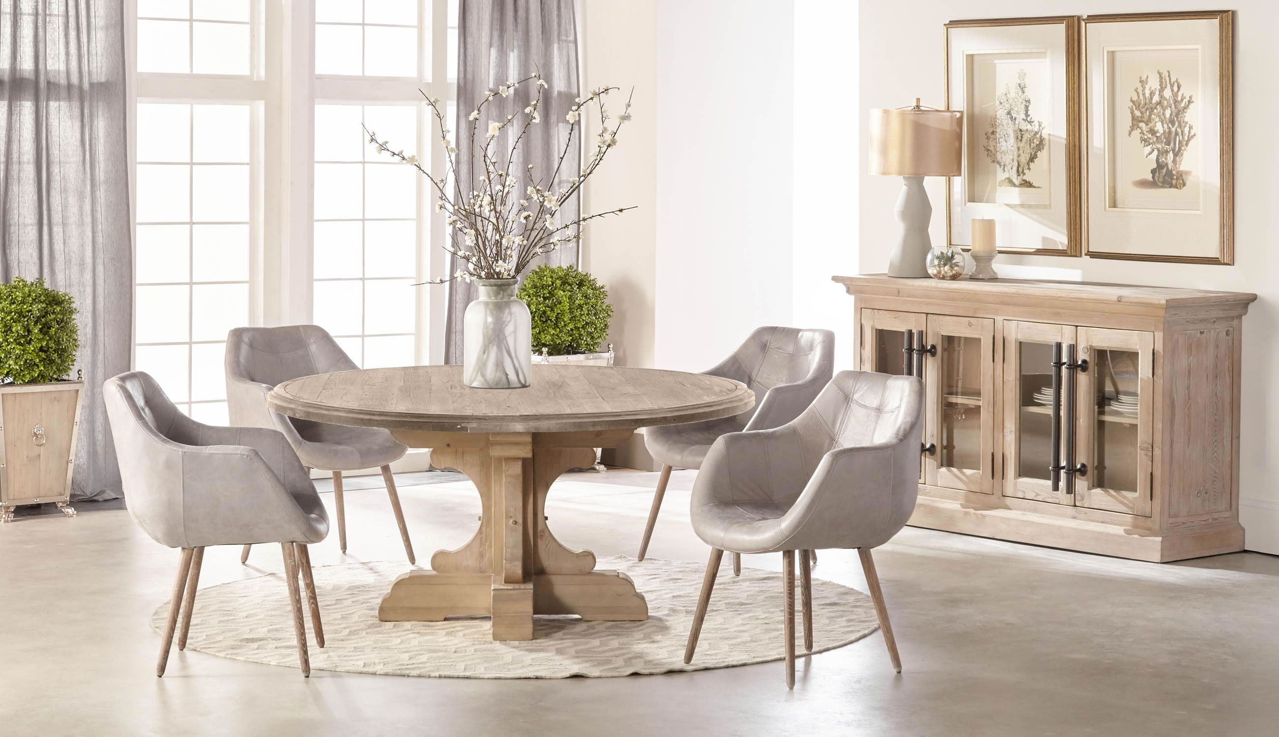 Bastille Round Dining Room Set With Morris Pearl Gray Chair
