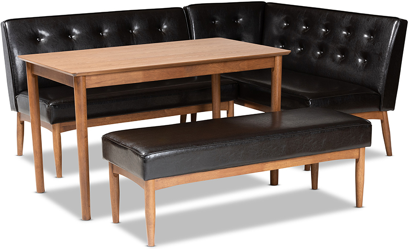 Baxton Studio Arvid Mid Century Modern Dark Brown Faux Leather Upholstered 4 Piece Wood Dining Nook Set 1stopbedrooms