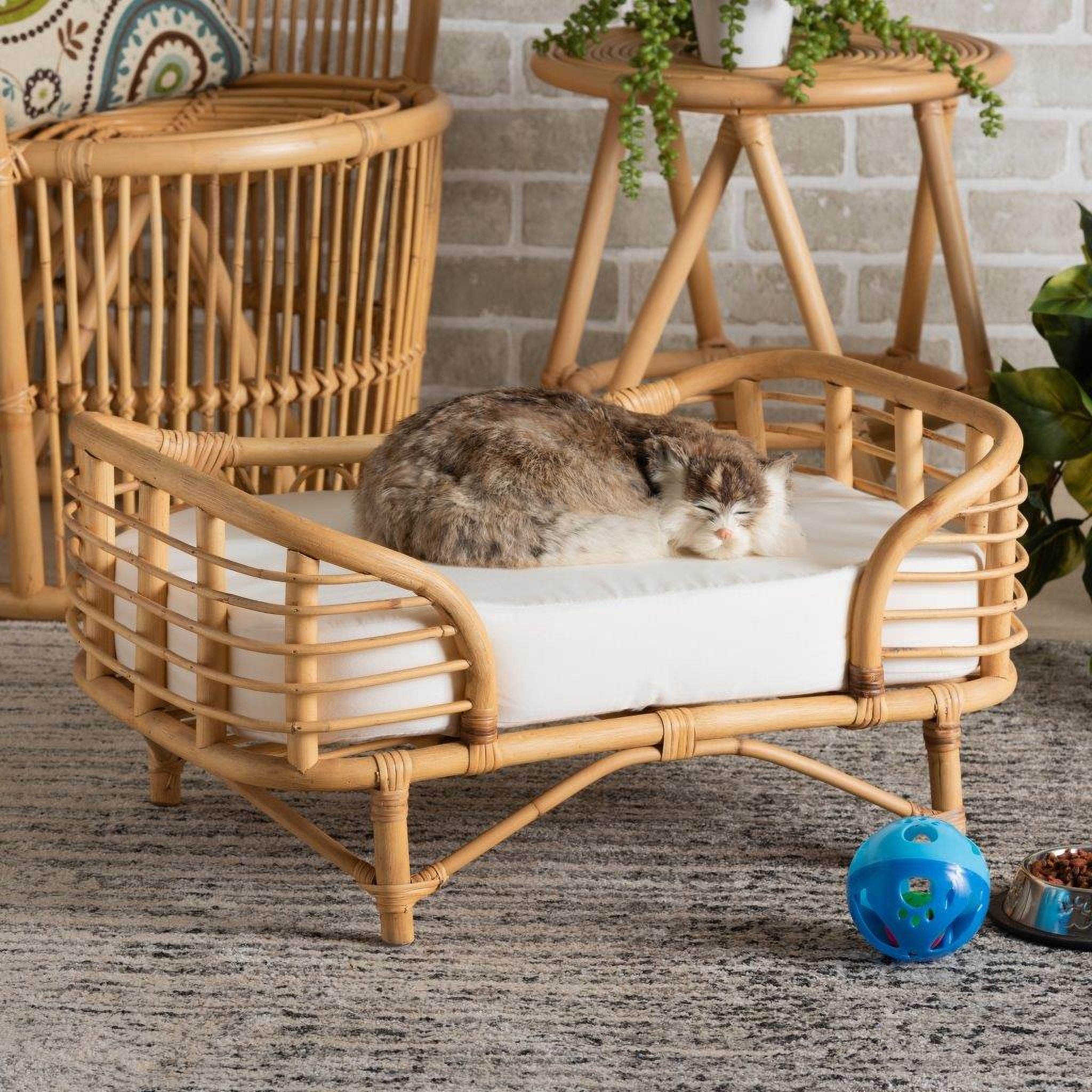 Baxton Studio Malino Modern Bohemian Natural Brown Rattan Pet Bed With ... - Rattan Dog Bed Diy Plans