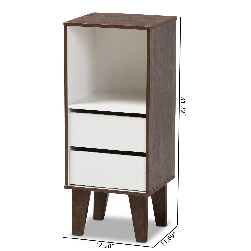 Baxton Studio Senja Modern And Contemporary Two Tone White And Walnut Brown Finished Wood 2 Drawer Bookcase 1stopbedrooms