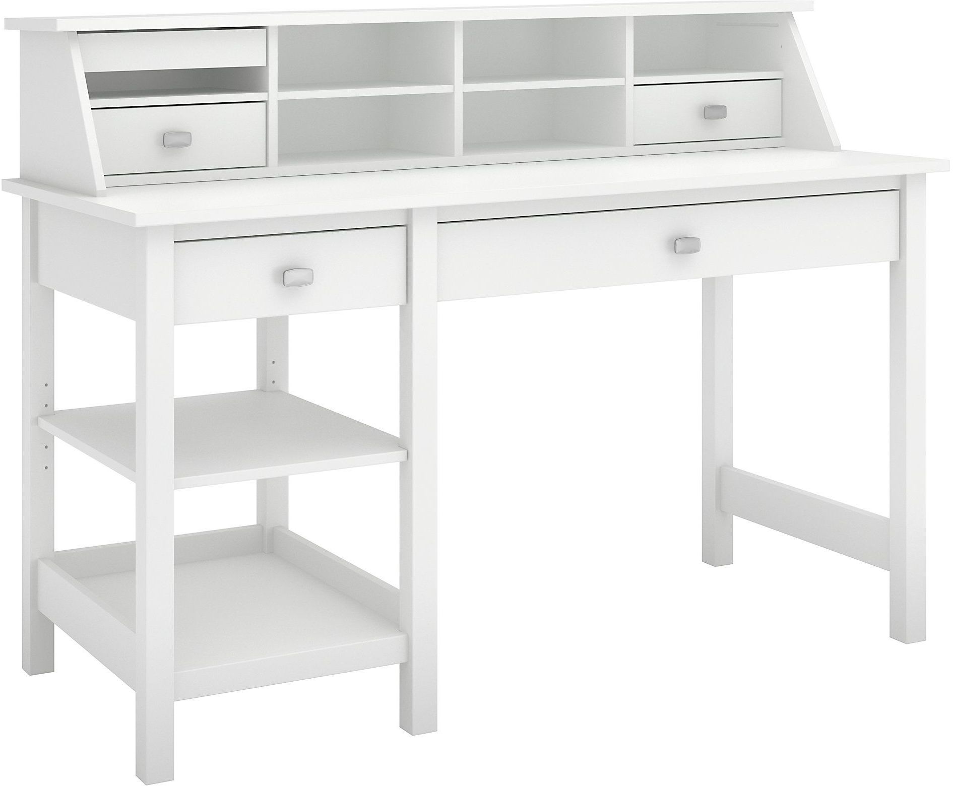 Broadview Pure White Computer Desk With Open Storage And Desktop Organizer 1stopbedrooms