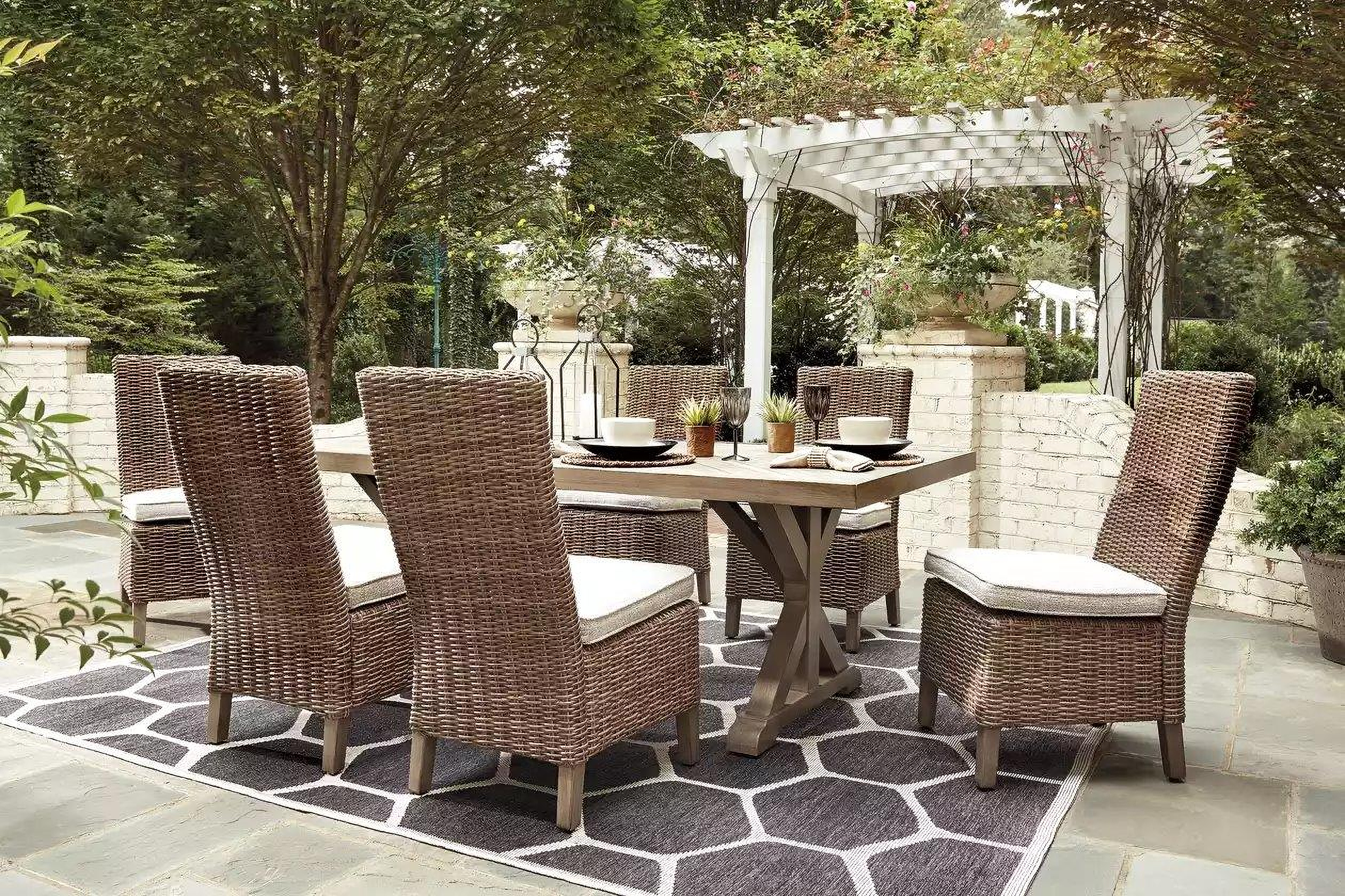 Beachcroft Beige Rectangular Outdoor Dining Set ... Beachcroft Beige Rectangular Outdoor Dining Set ... on Beachcroft Beige Outdoor Living Room Set id=95176