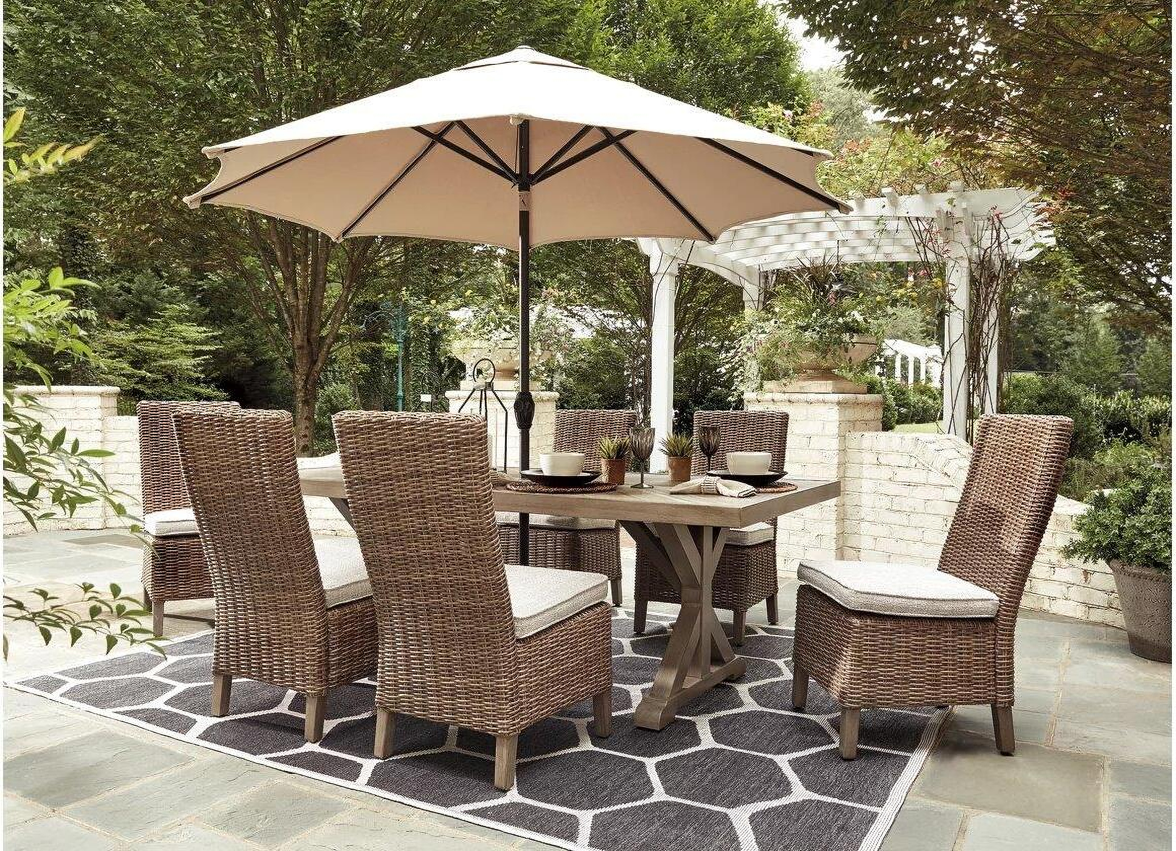 Beachcroft Beige Rectangular Outdoor Dining Set ... Beachcroft Beige Rectangular Outdoor Dining Set ... on Beachcroft Beige Outdoor Living Room Set id=35470