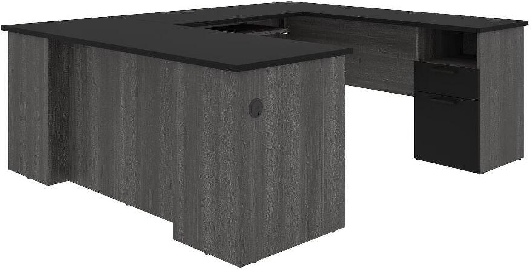 Bestar Norma U Shaped Desk Black Bark Gray 1stopbedrooms