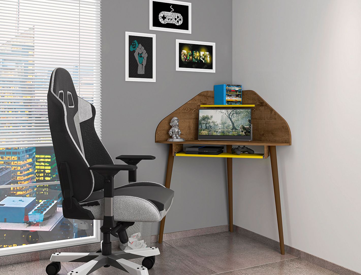 Bradley 4 Piece Round Sectional Cubicle Desk With Keyboard Shelf In Rustic Brown And Yellow 1stopbedrooms