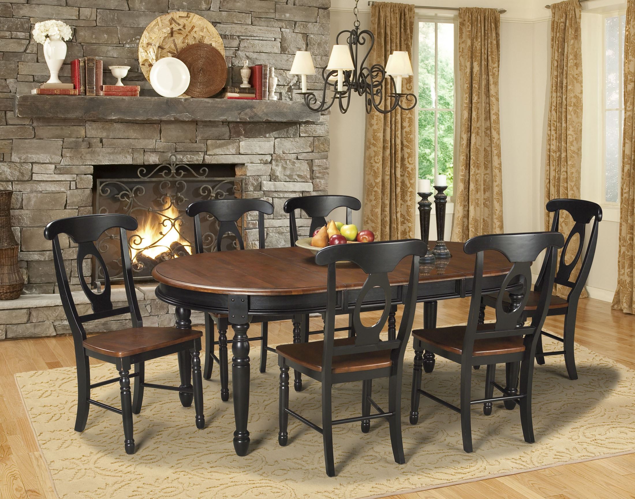 British Isles 76" Oak Black Extendable Oval Dining Table - 1StopBedrooms.