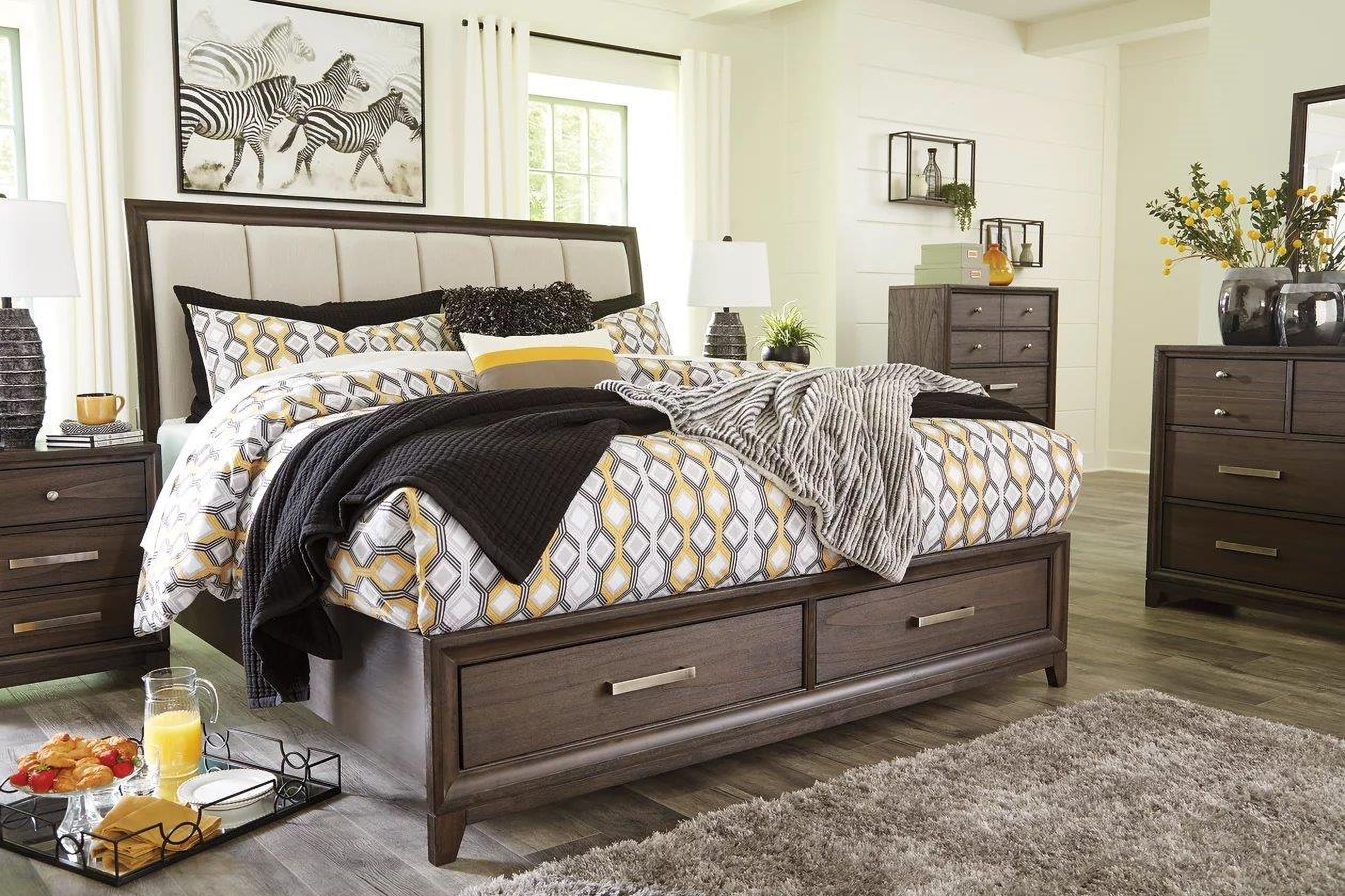 Brueban Gray Queen Panel Storage Bed - 1StopBedrooms.