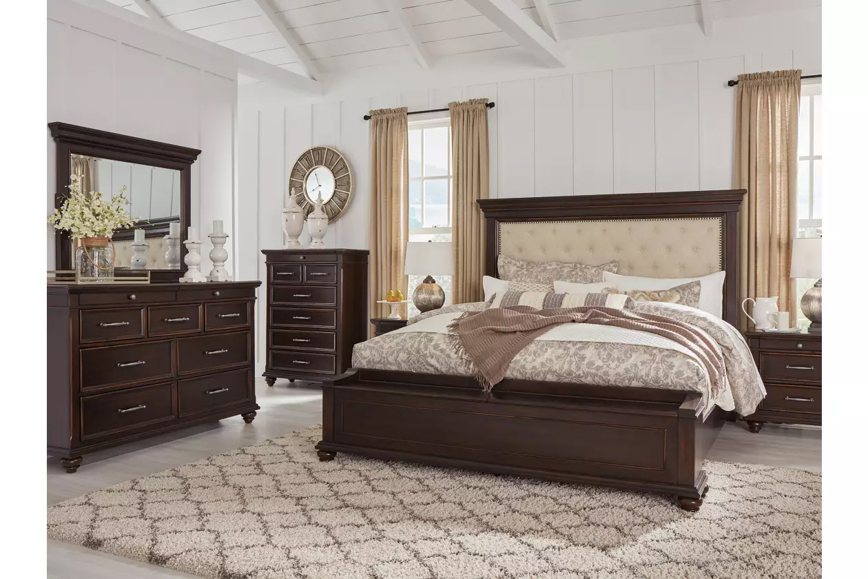 Brynhurst Dark Brown Queen Upholstered Storage Panel Bed ...