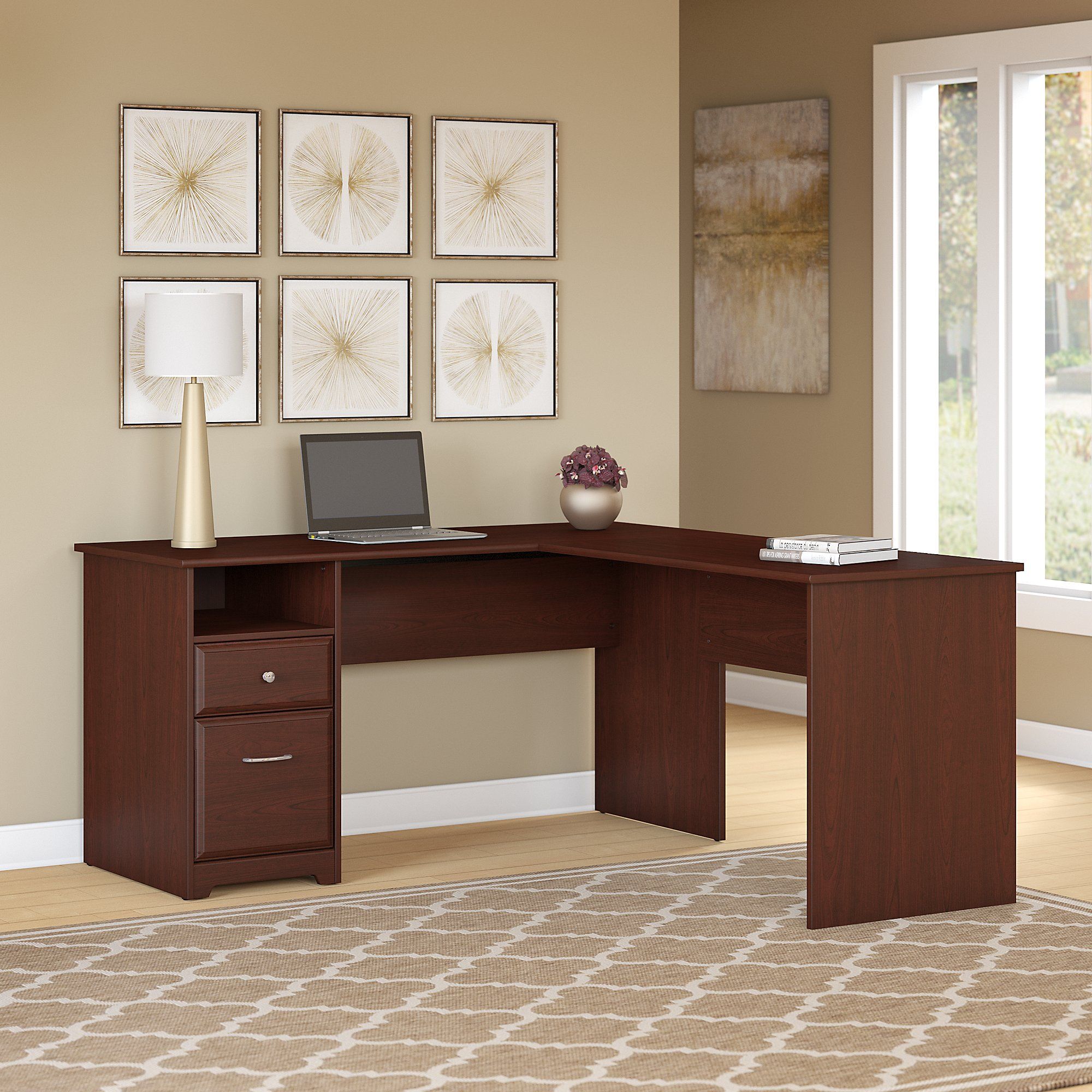 Cabot Harvest Cherry L Shaped Rectangular Computer Desk 1StopBedrooms.