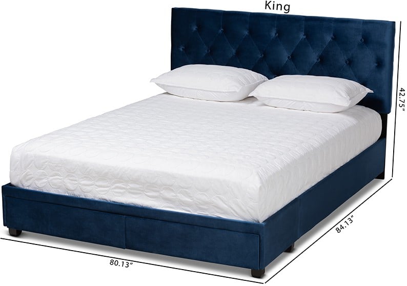 King Size Platform Storage Bed, Navy Upholstered Bed Frame King
