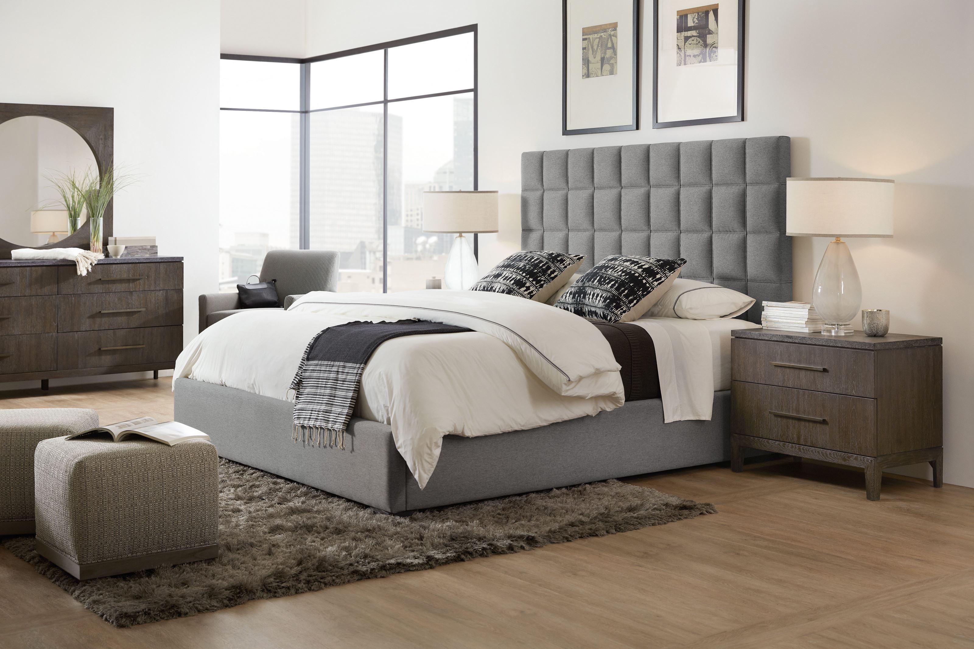 Miramar Aventura Dark Wood Moreno Upholstered Platform Bedroom Set 1stopbedrooms