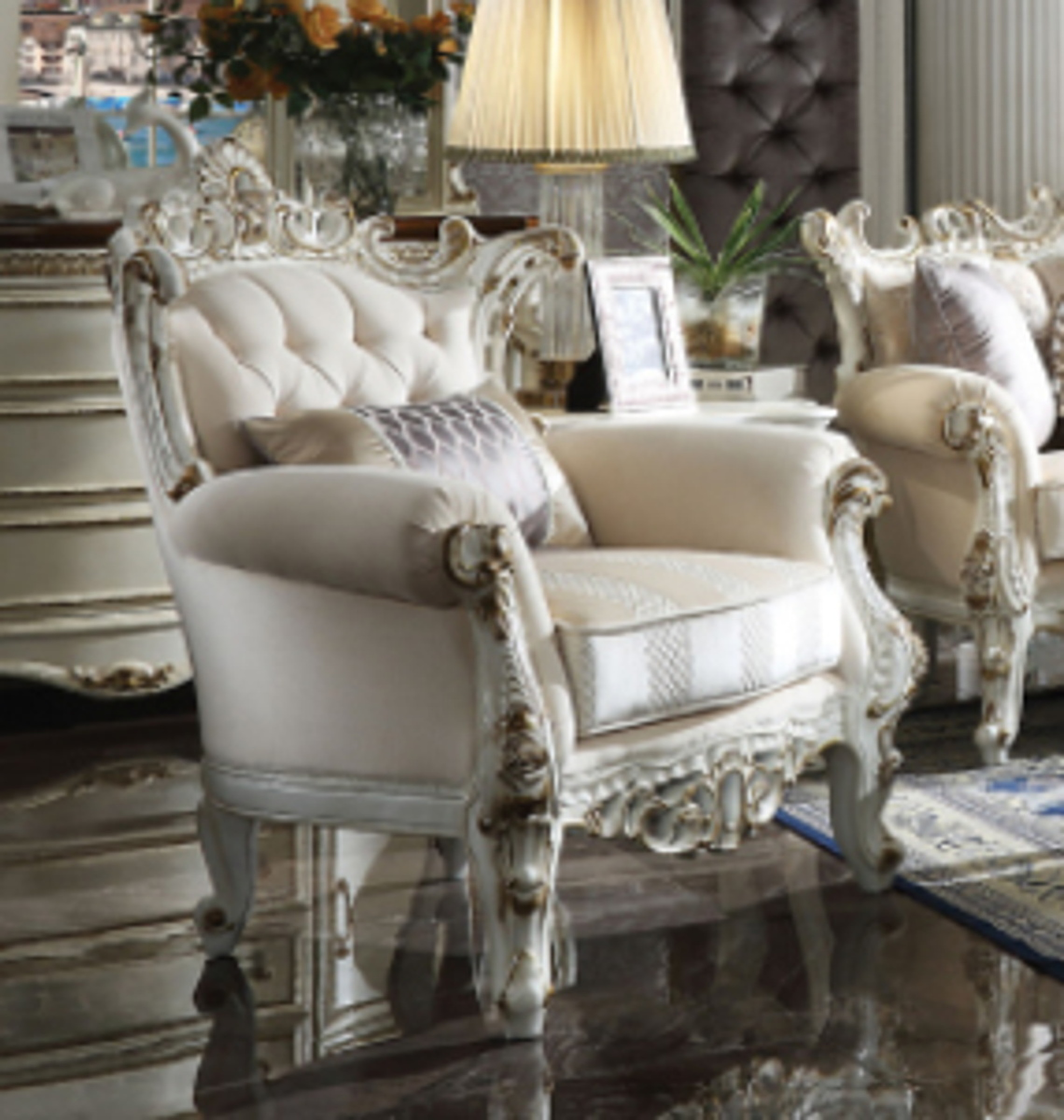 Acme Picardy Chair In Antique Pearl 53462 1stopbedrooms