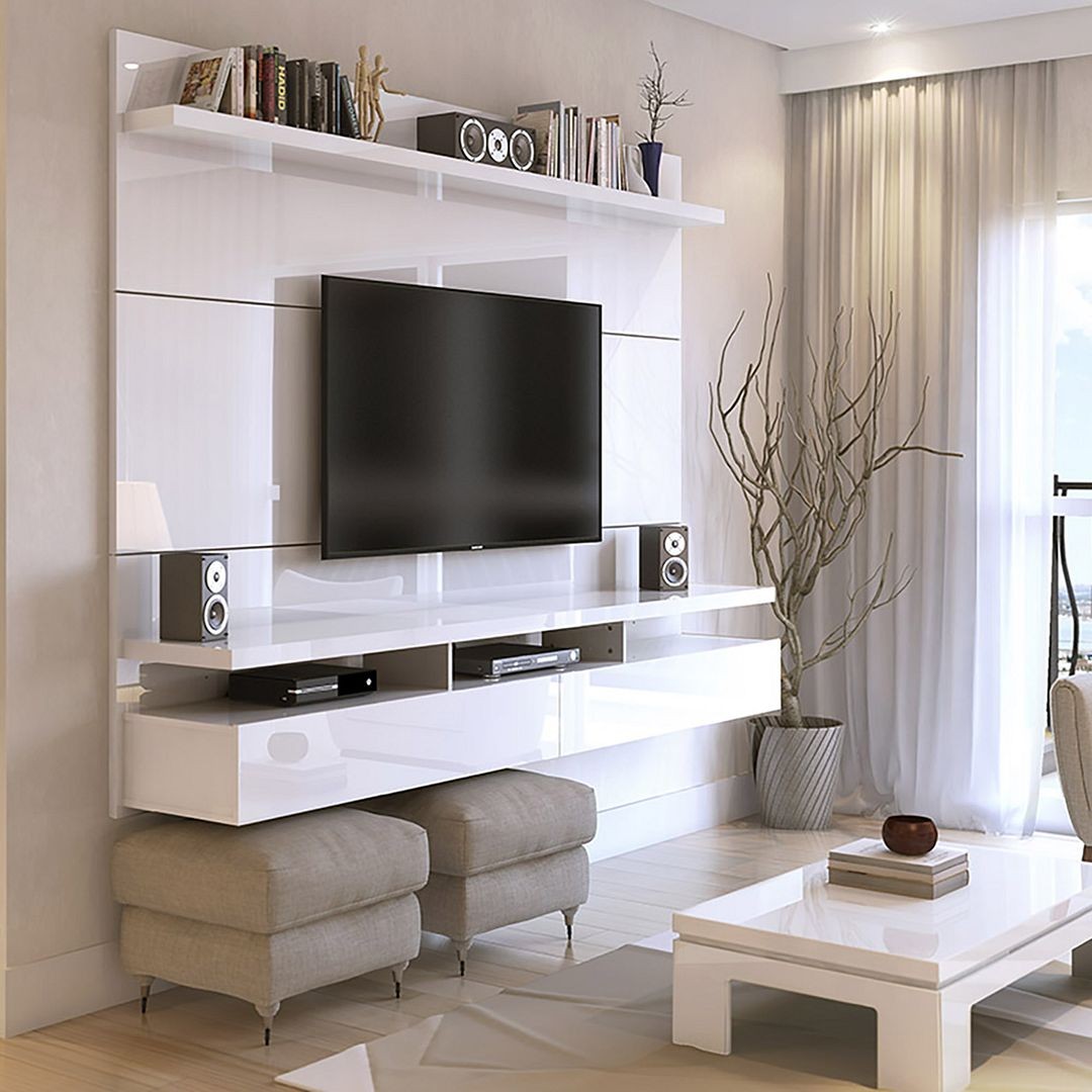 City 62.99 Modern Floating Entertainment Center With Media Shelves In