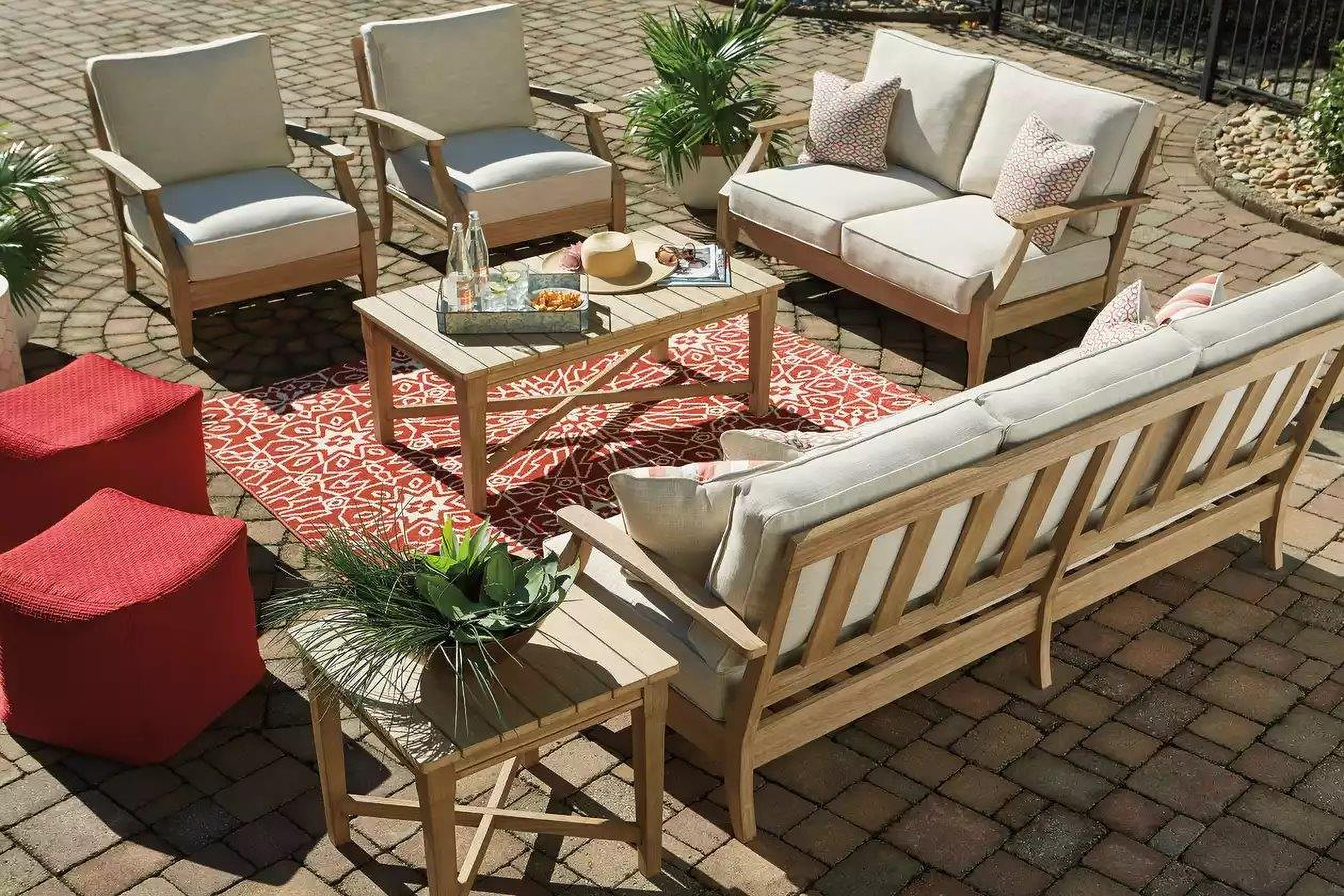 Clare View Beige Outdoor Sofa with Cushion - 1StopBedrooms. Clare View Beige Outdoor Sofa with Cushion - 1StopBedrooms. on Clare View Beige Outdoor Living Room id=44678