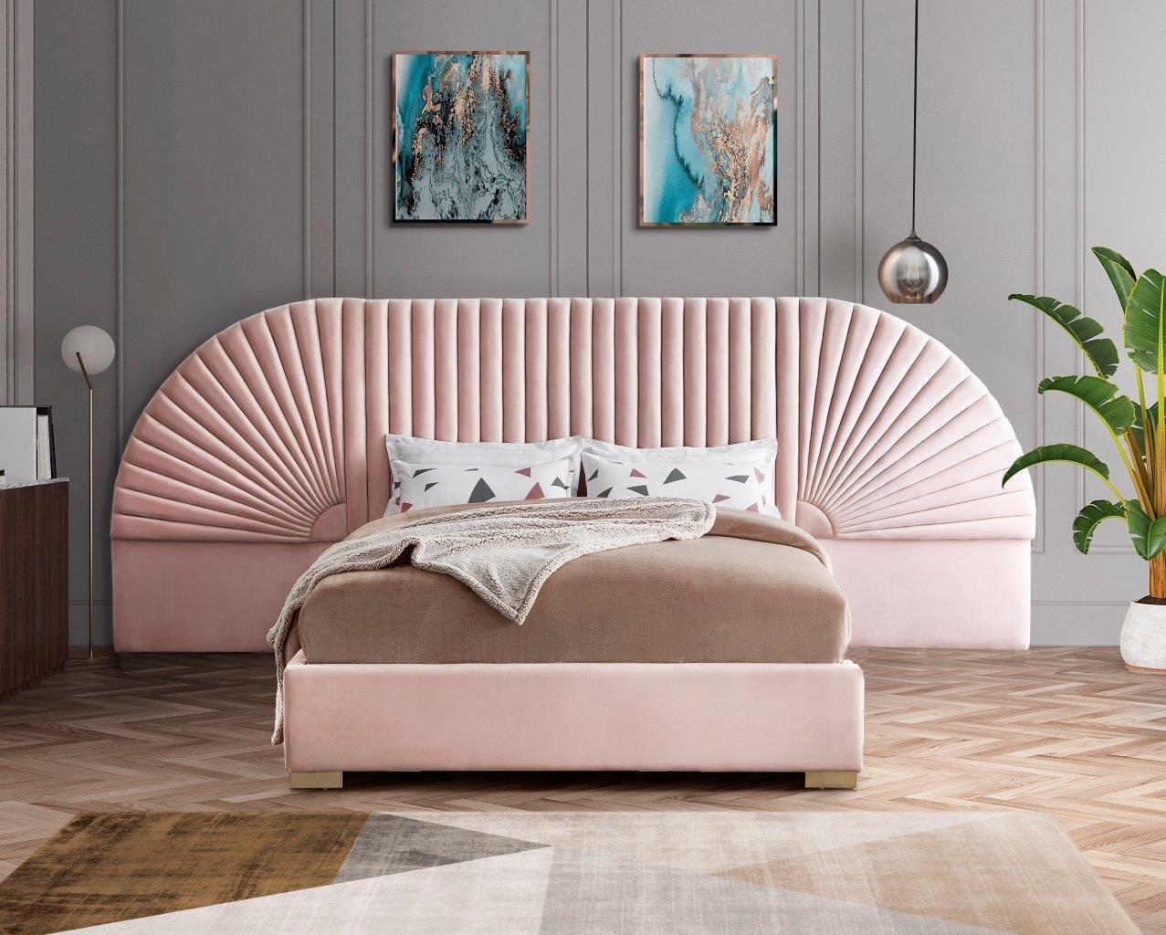 Cleo Pink Velvet Queen Bed - 1StopBedrooms.