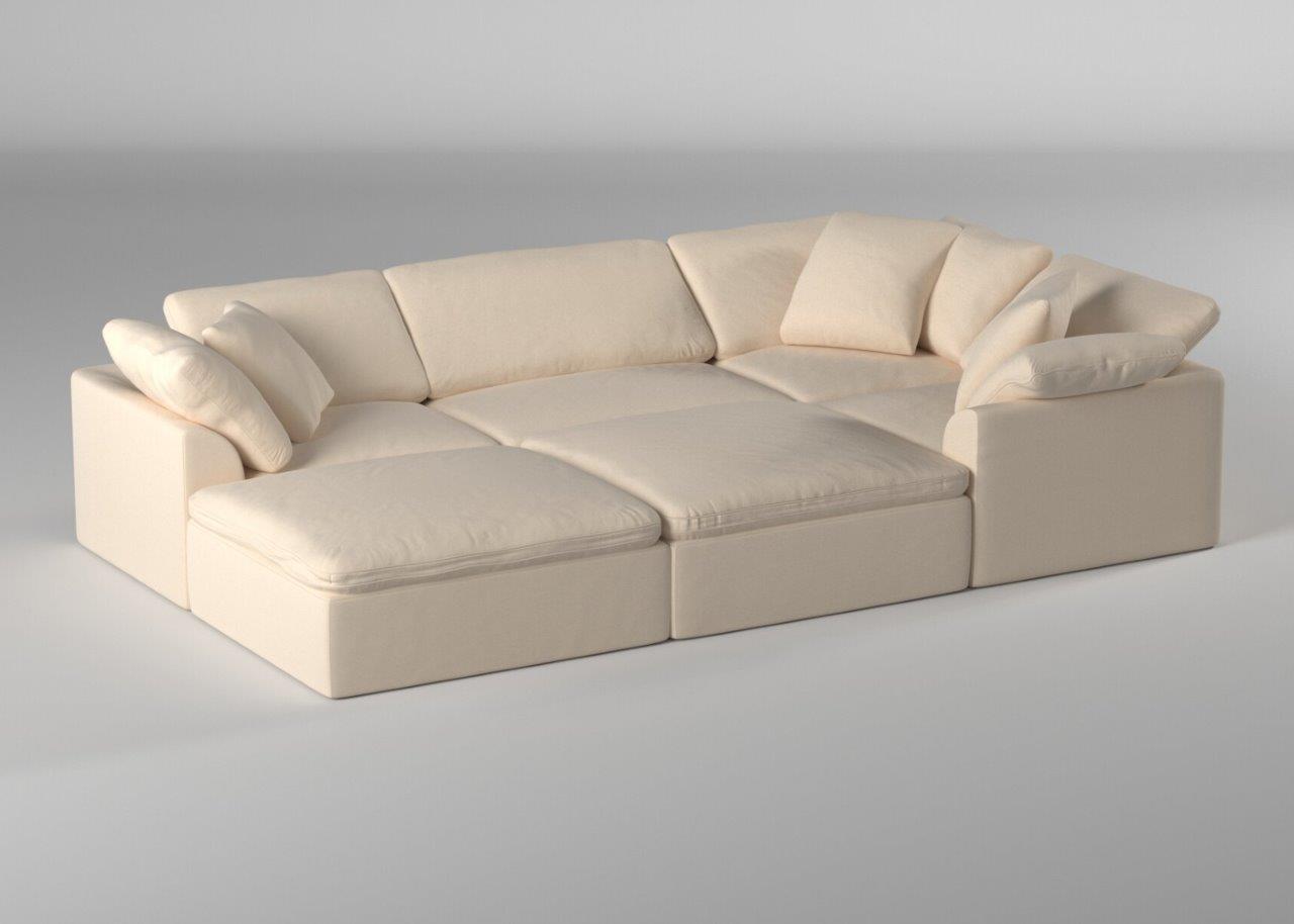 Cloud Puff Tan 6 Piece Slipcovered Modular Pitt Sectional Sofa