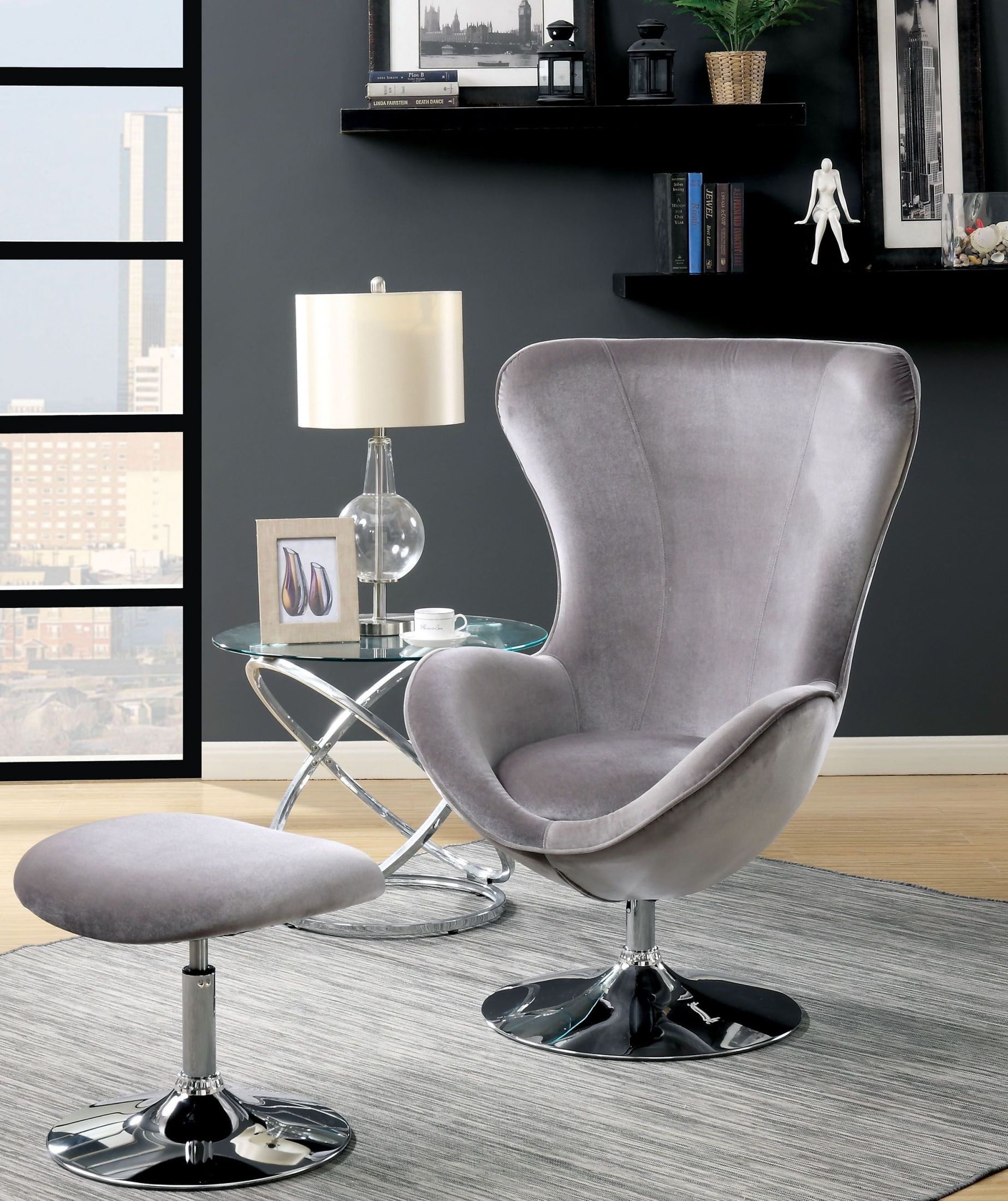 Shelia Gray Accent Chair With Ottoman - 1StopBedrooms.